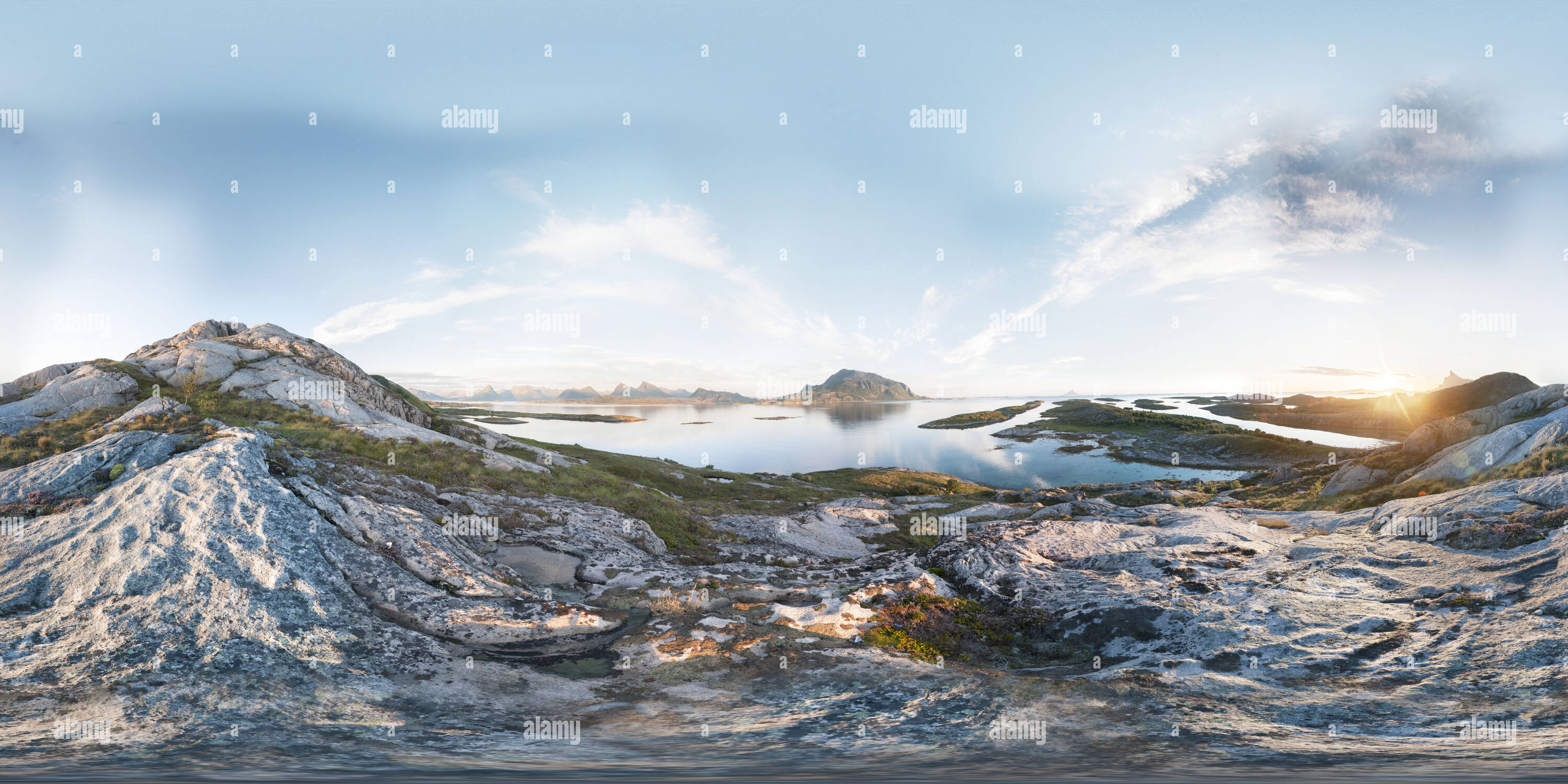 360 degree panoramic view of View south from Ytter-Kvarøy mountain
