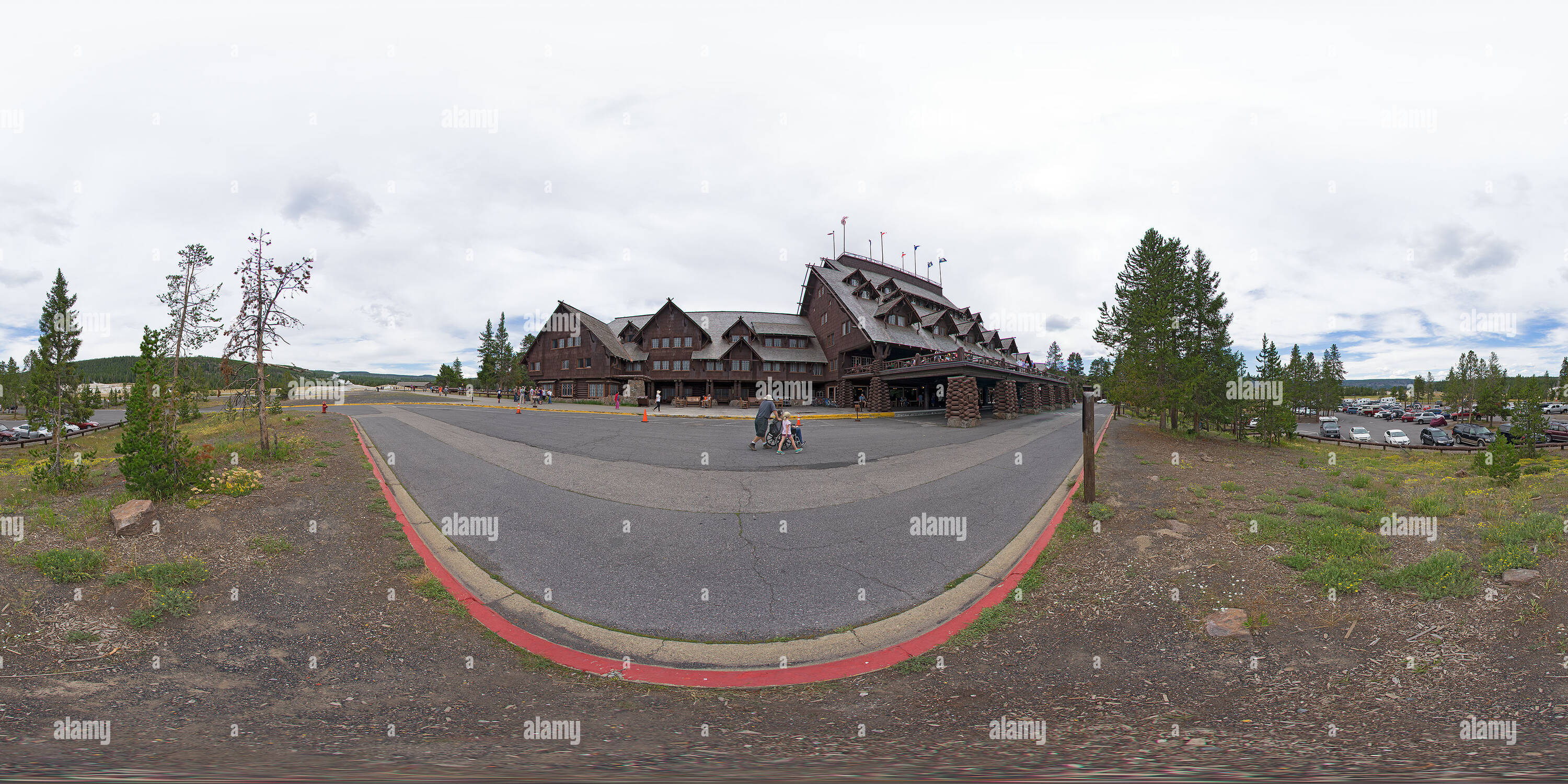 360 View Of Entrance To The Giant Log Cabin Style Old Faithful Inn