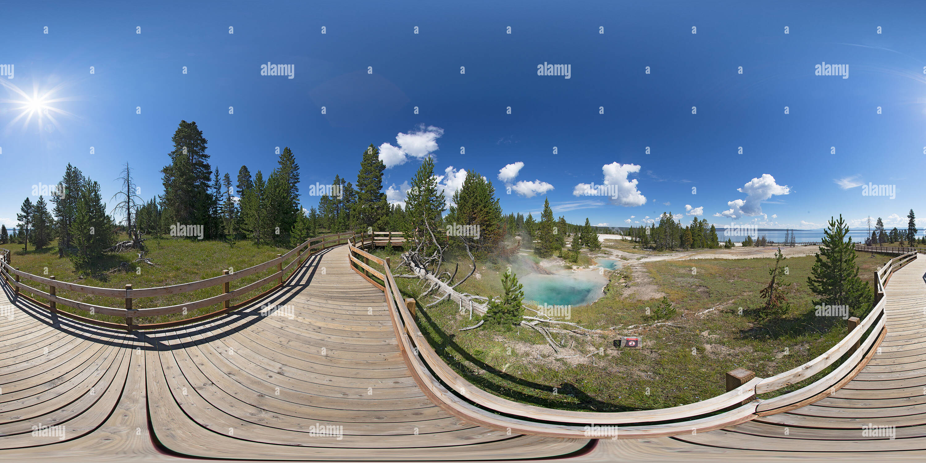 360 degree panoramic view of Pools at West Thumb range from crystal clear to milky to muddy
