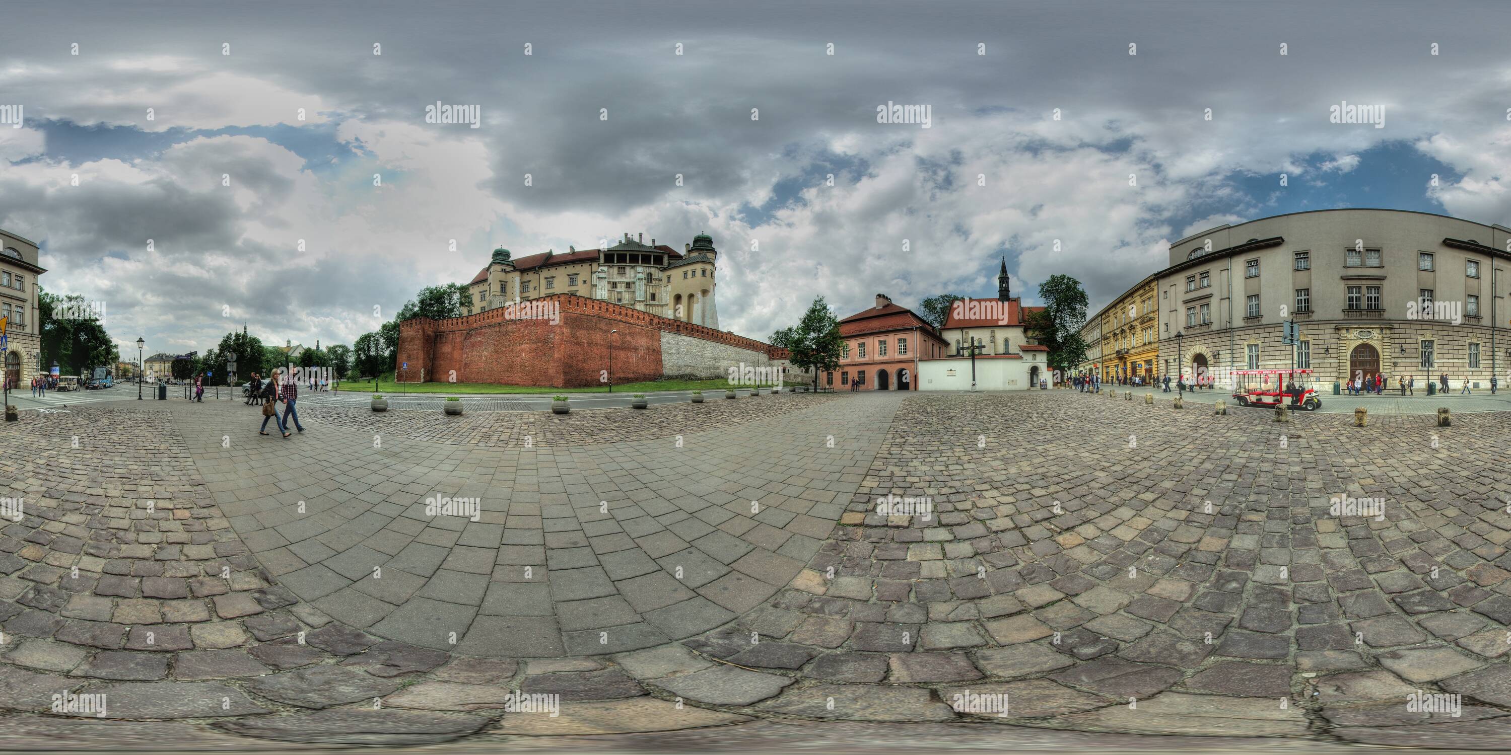 360 degree panoramic view of Plac św Idziego koło Wawelu, Krakow