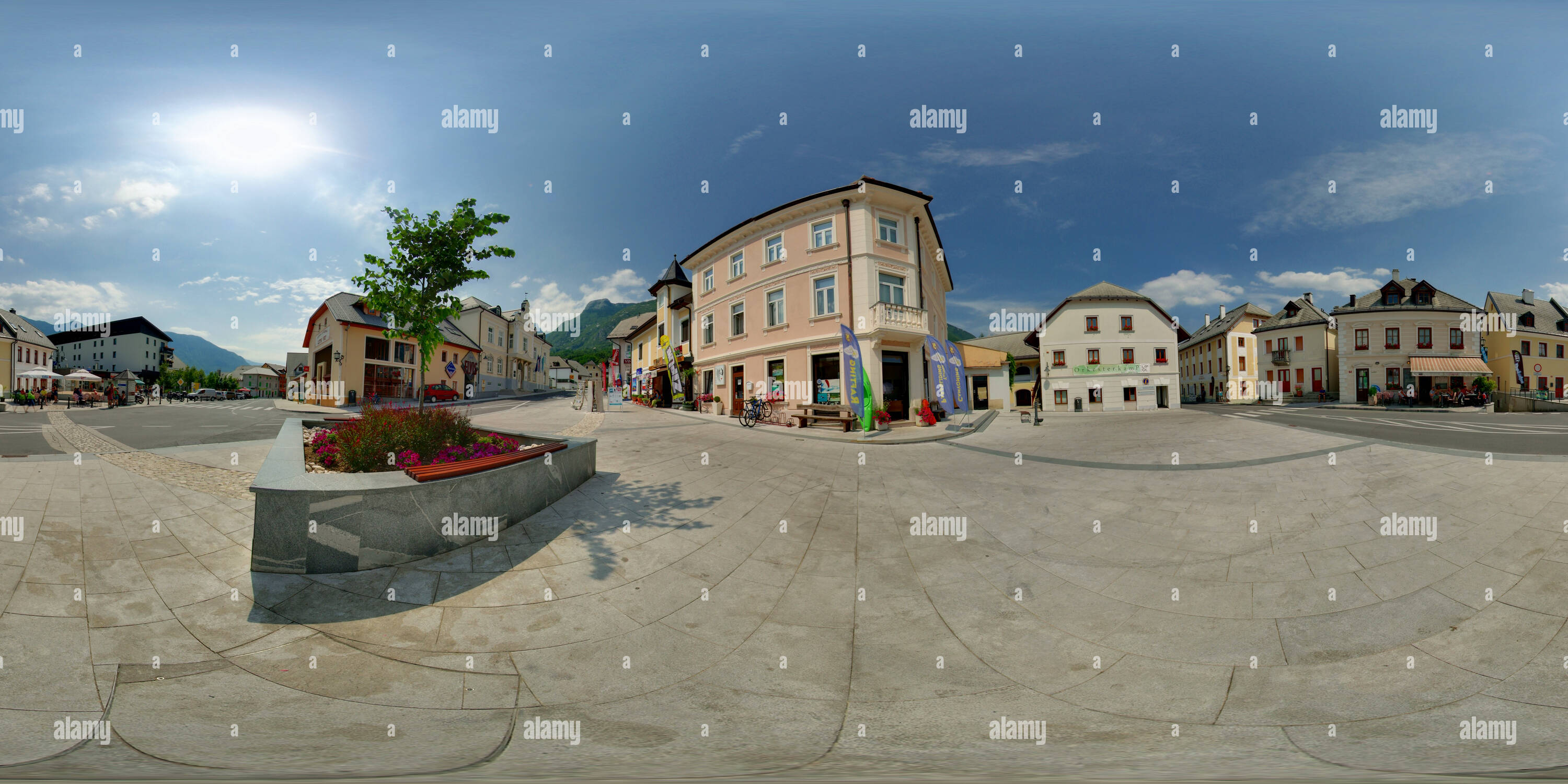 360 degree panoramic view of Bovec Town Square