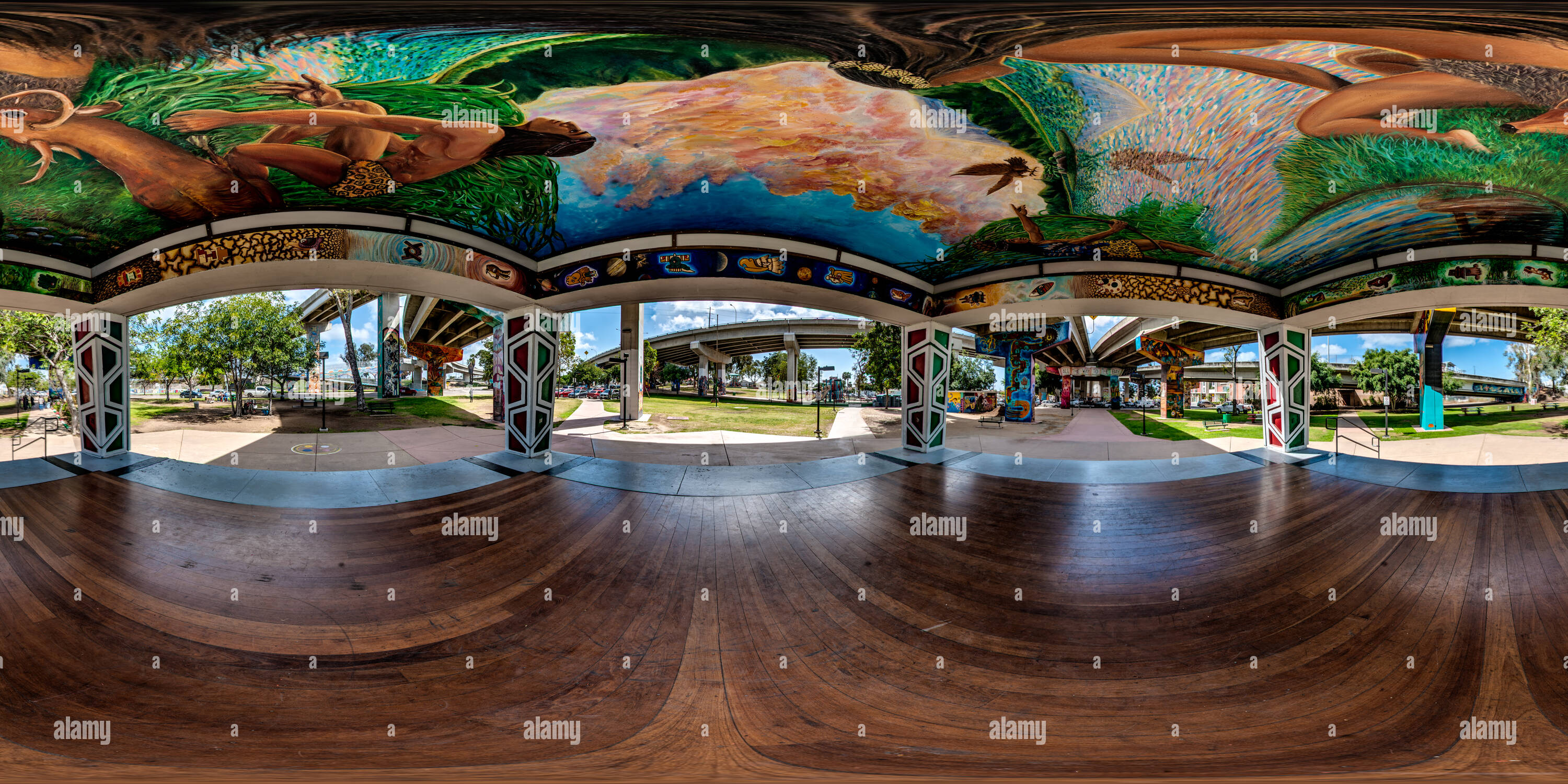 360 degree panoramic view of The Kiosko at Chicano Park