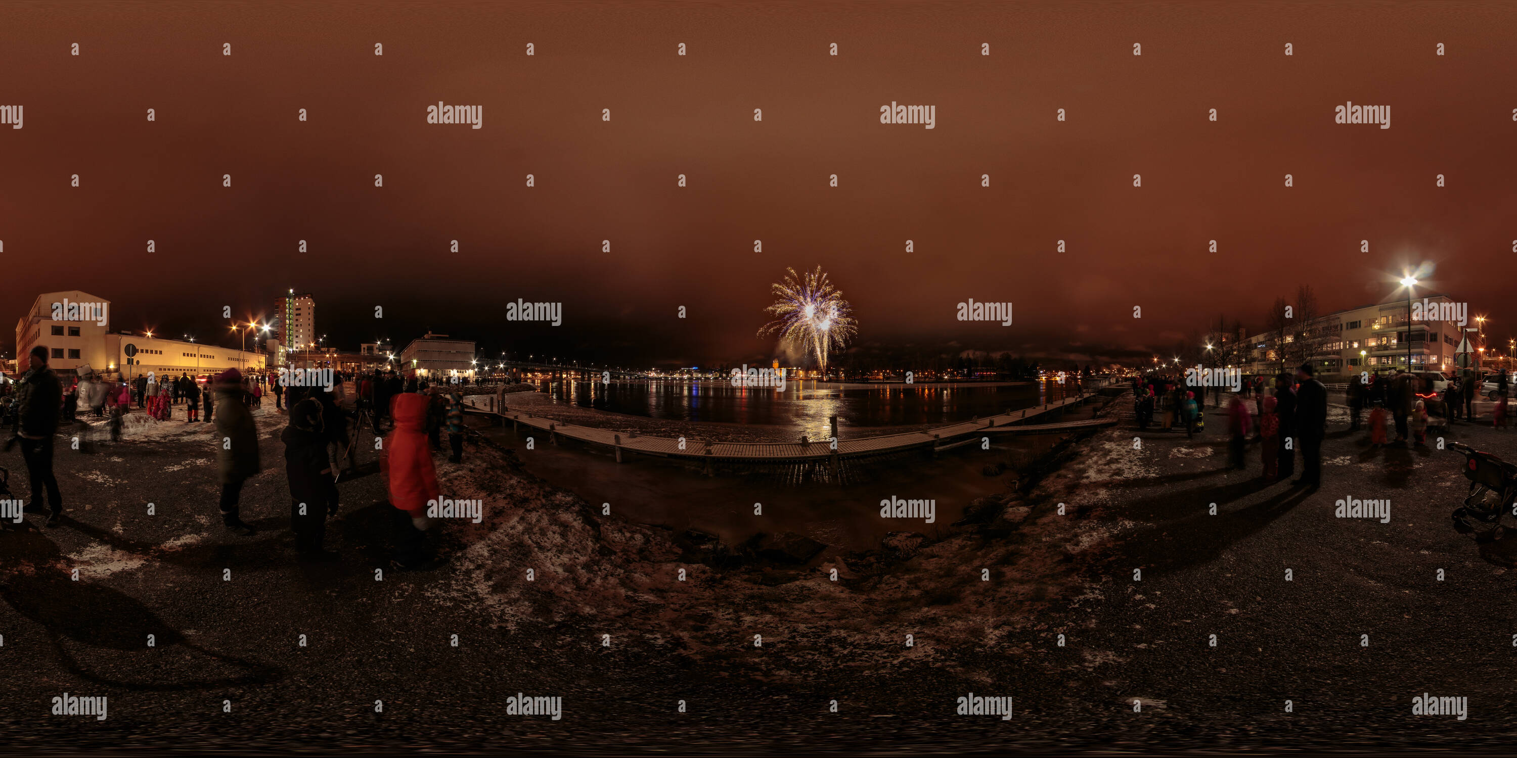 360 degree panoramic view of Joensuu New Year 2016