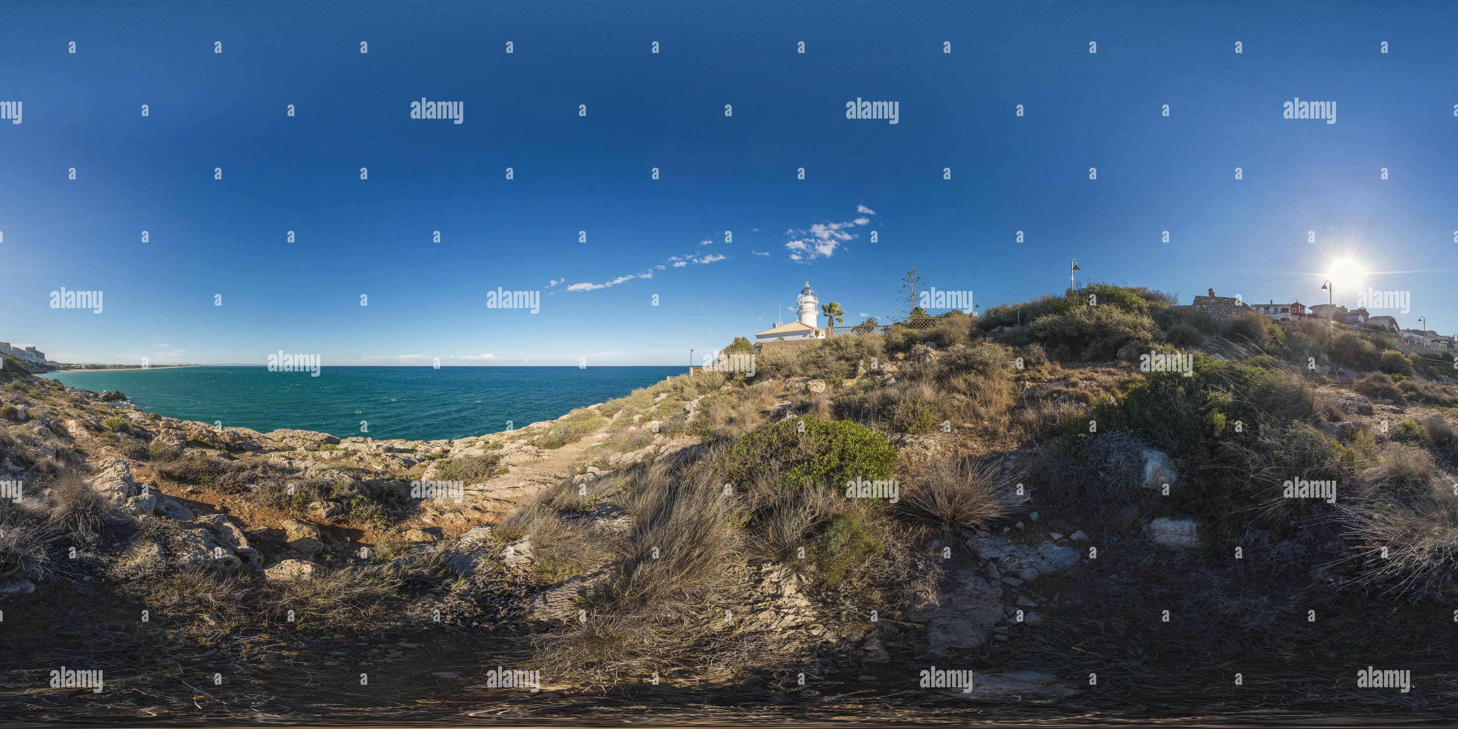 360 View Of Lighthouse And Mediterranean Sea Cullera Spain