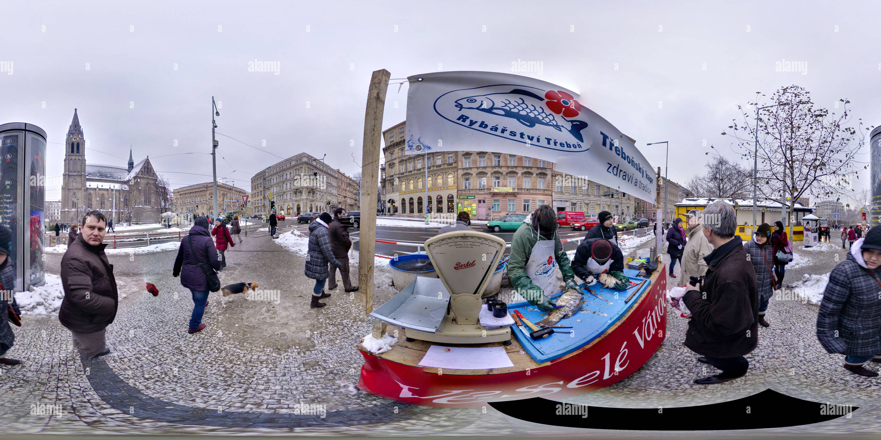 360 degree panoramic view of The 2010 Carp Christmas Massacre, Prague - 9