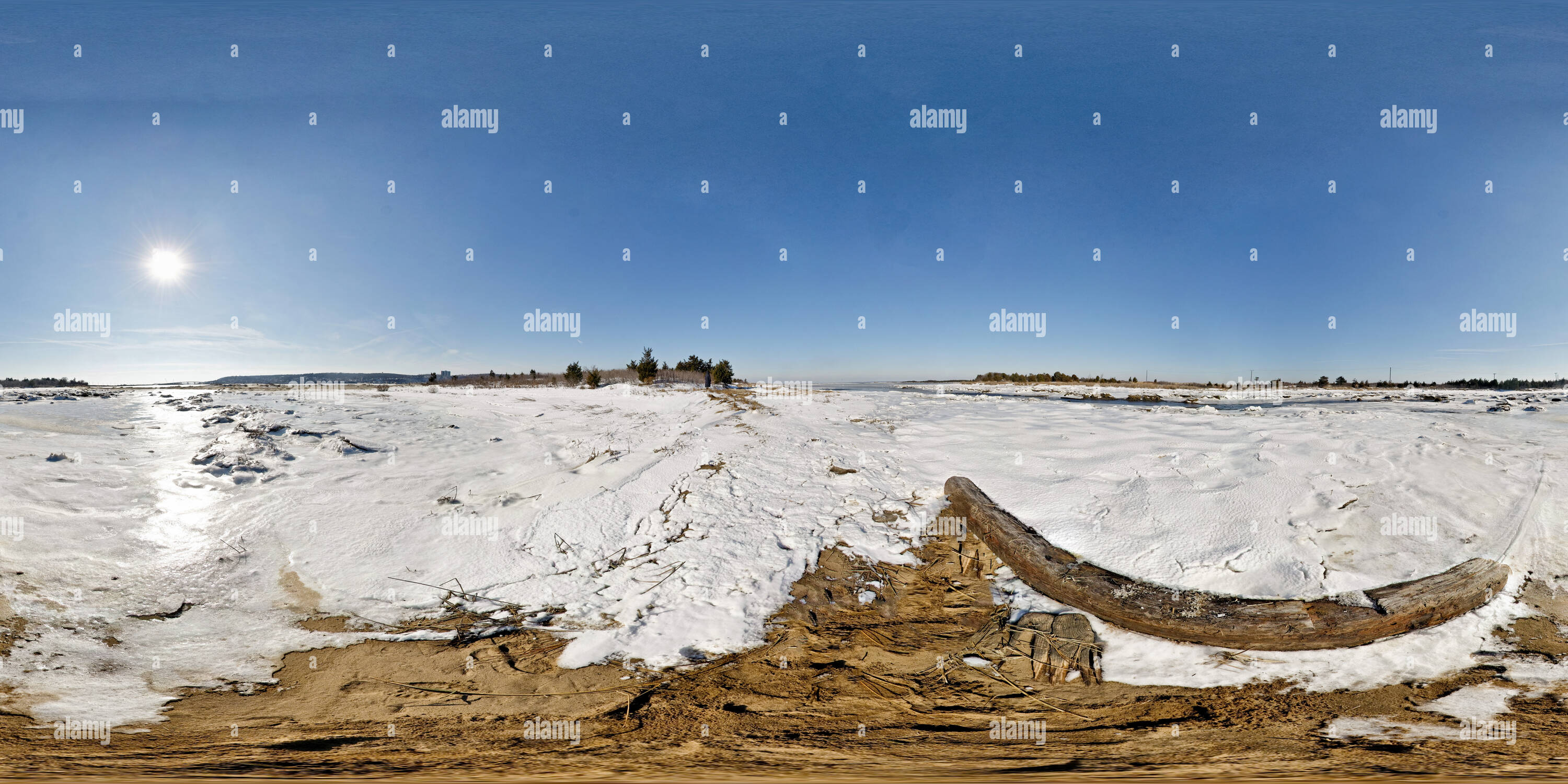 360 degree panoramic view of Frozen Salt Marsh, Spermaceti Cove, Sandy Hook, NJ