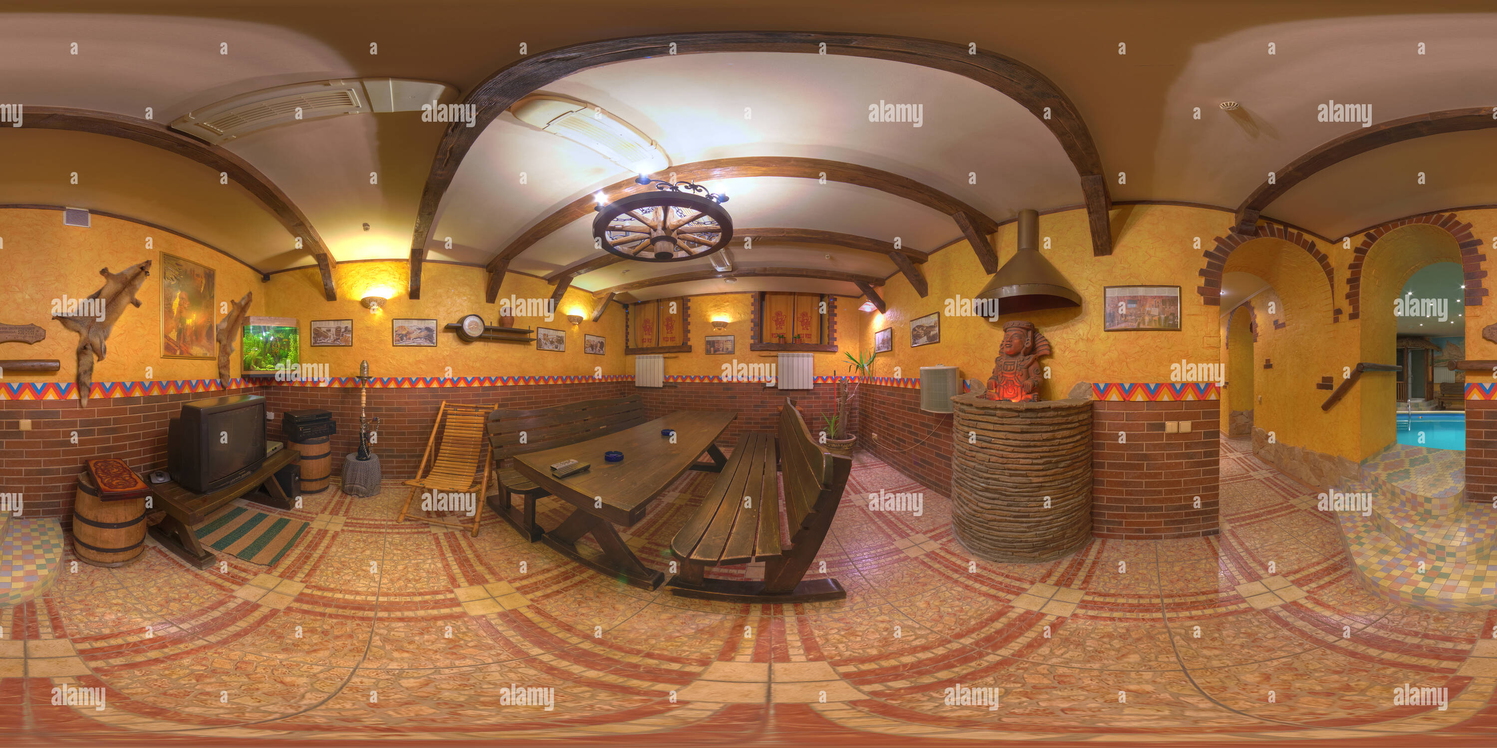 360° view of interior sauna "Wild West" Kiev Ukraine Alamy