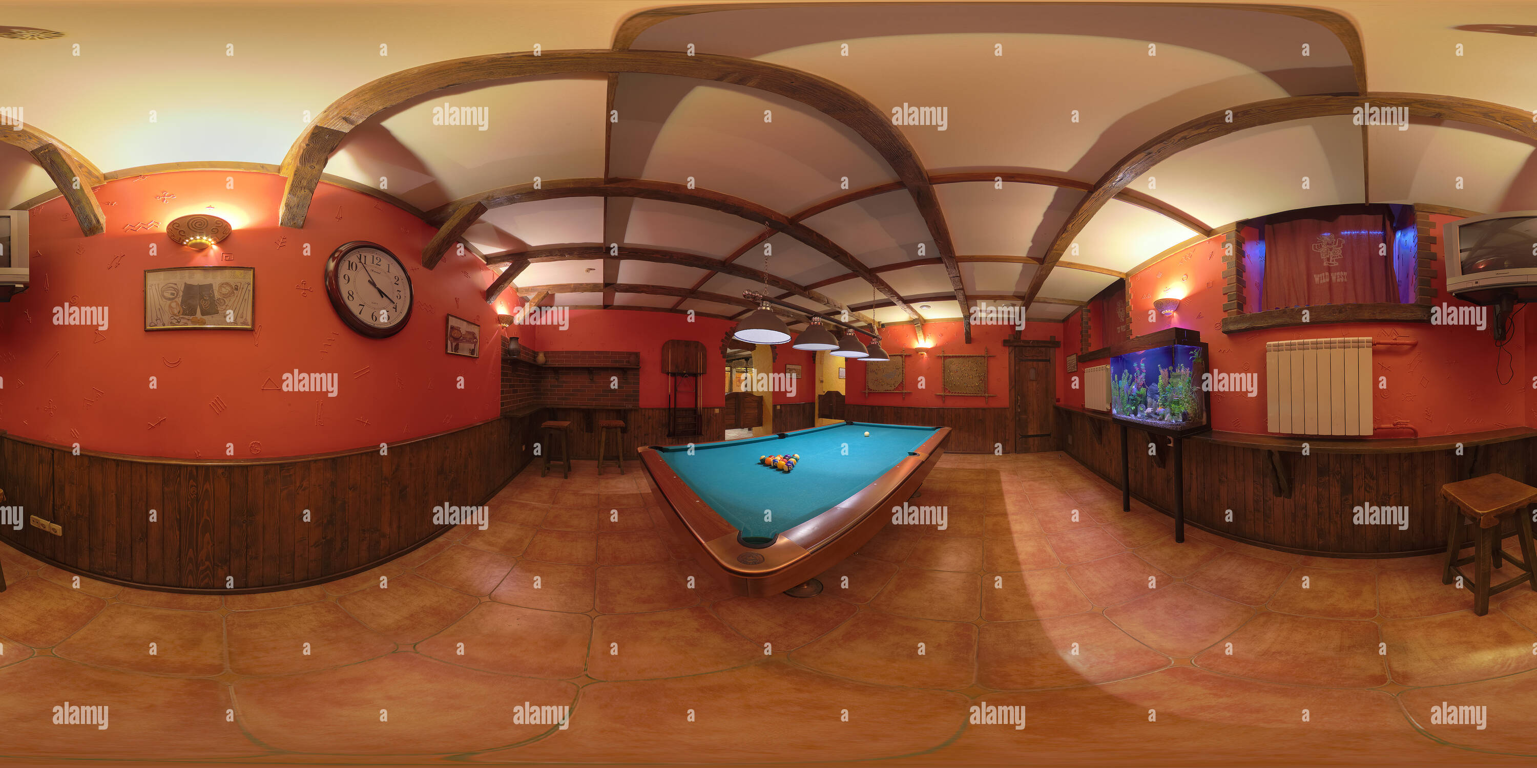 360° view of interior of sauna "Wild West" Kiev Ukraine Alamy