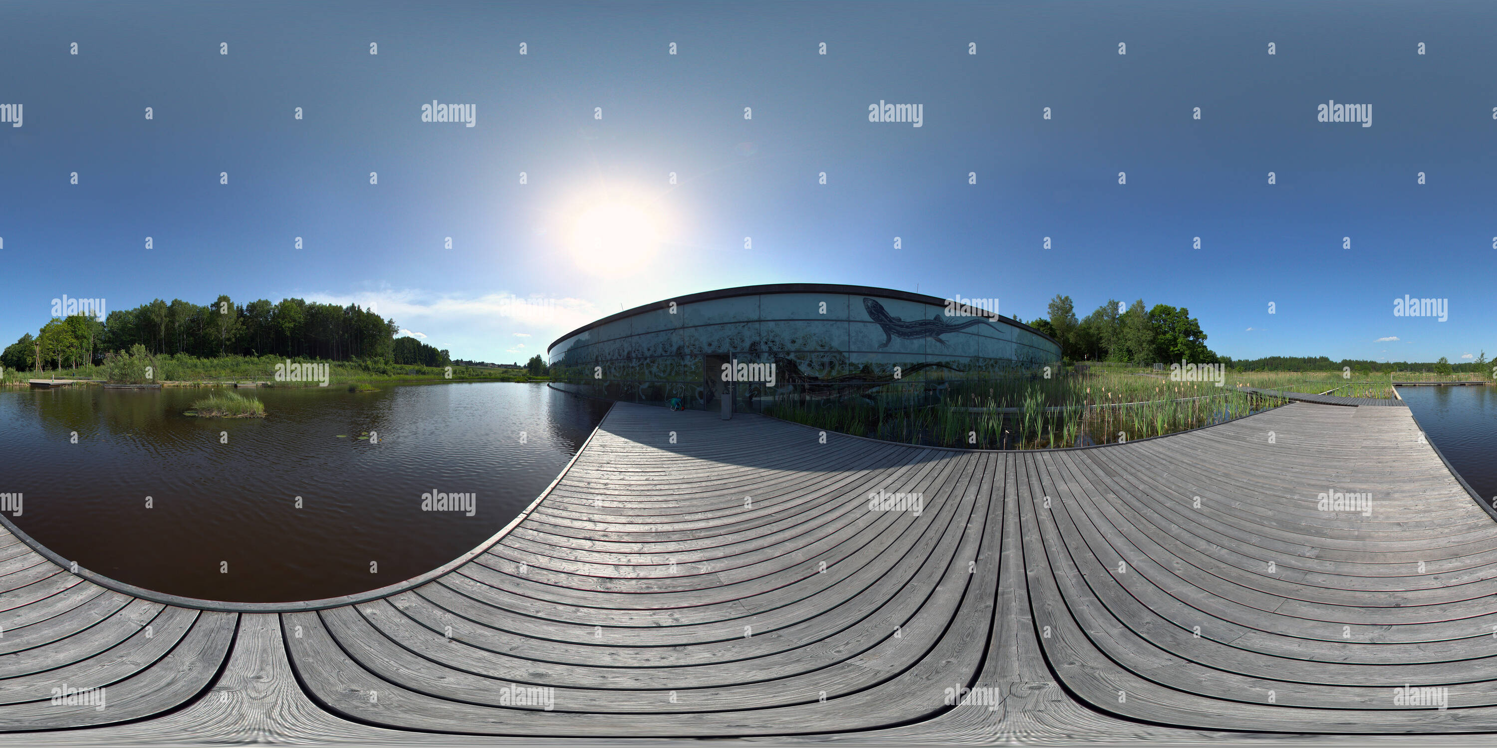 360 degree panoramic view of Pond and facade UnderWaterWorld Schrems