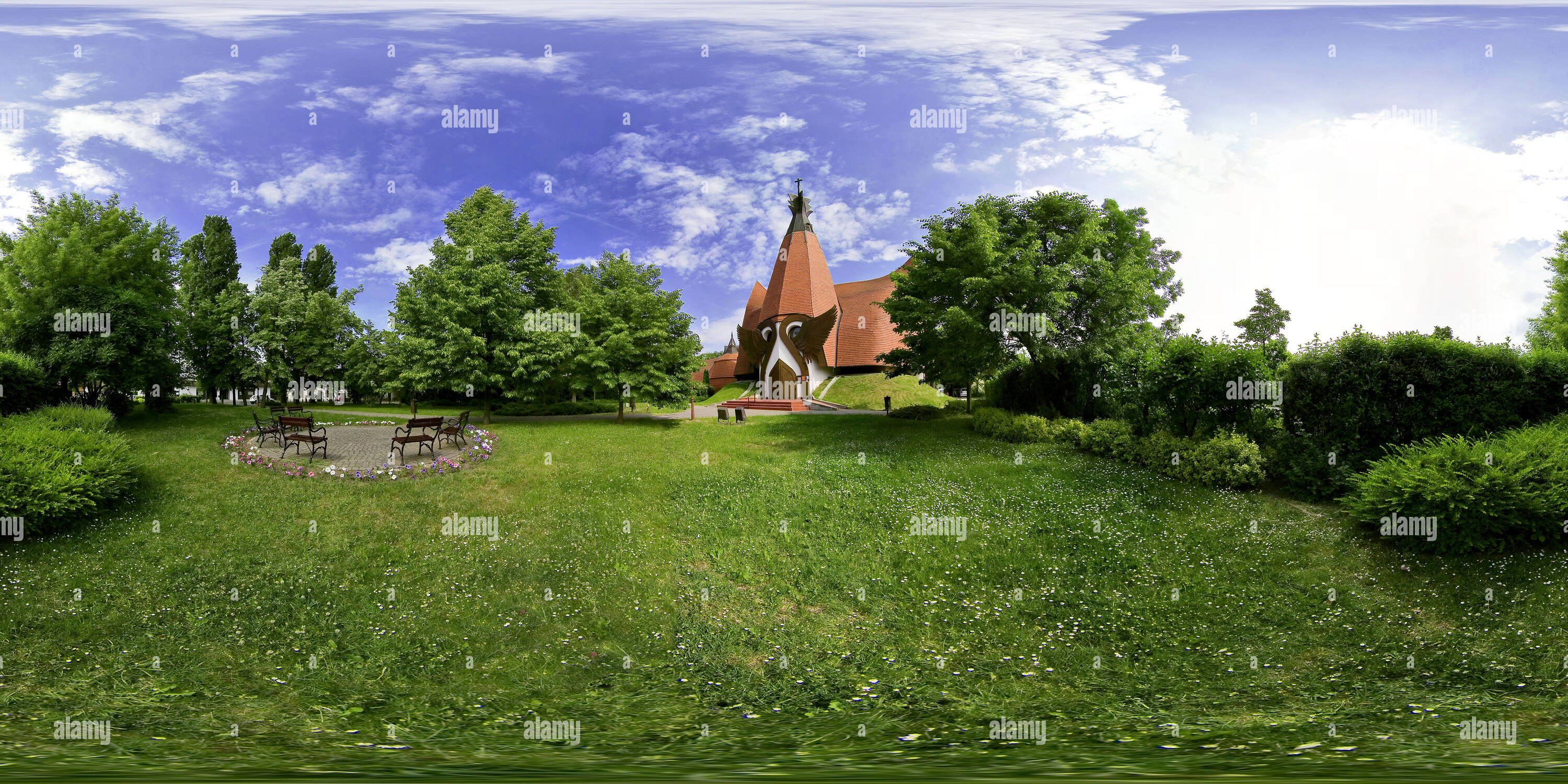 360 degree panoramic view of Evangelic church park - planning Imre Makovecz