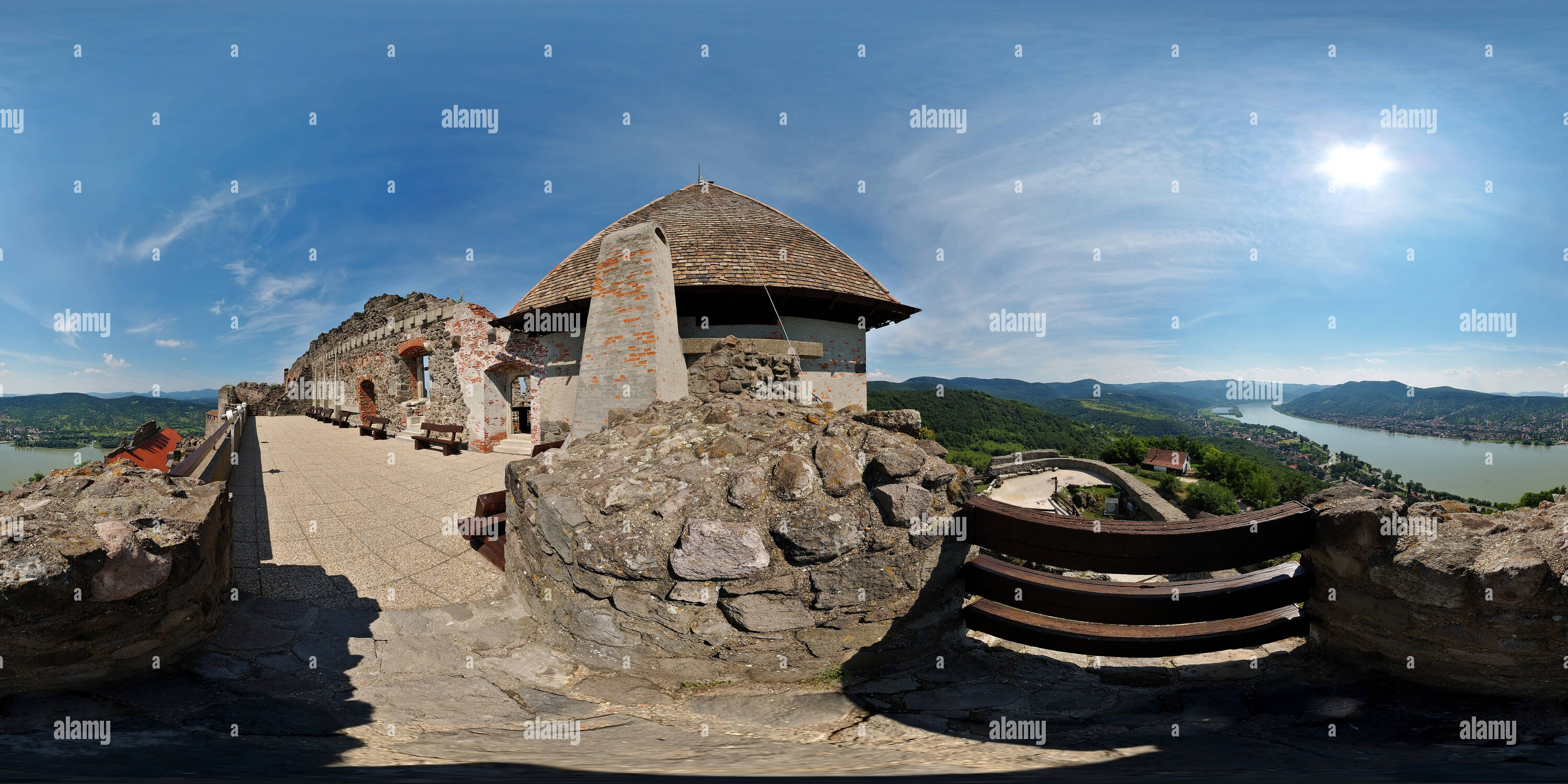 360 degree panoramic view of Visegrad Citadel (Fellegvar)
