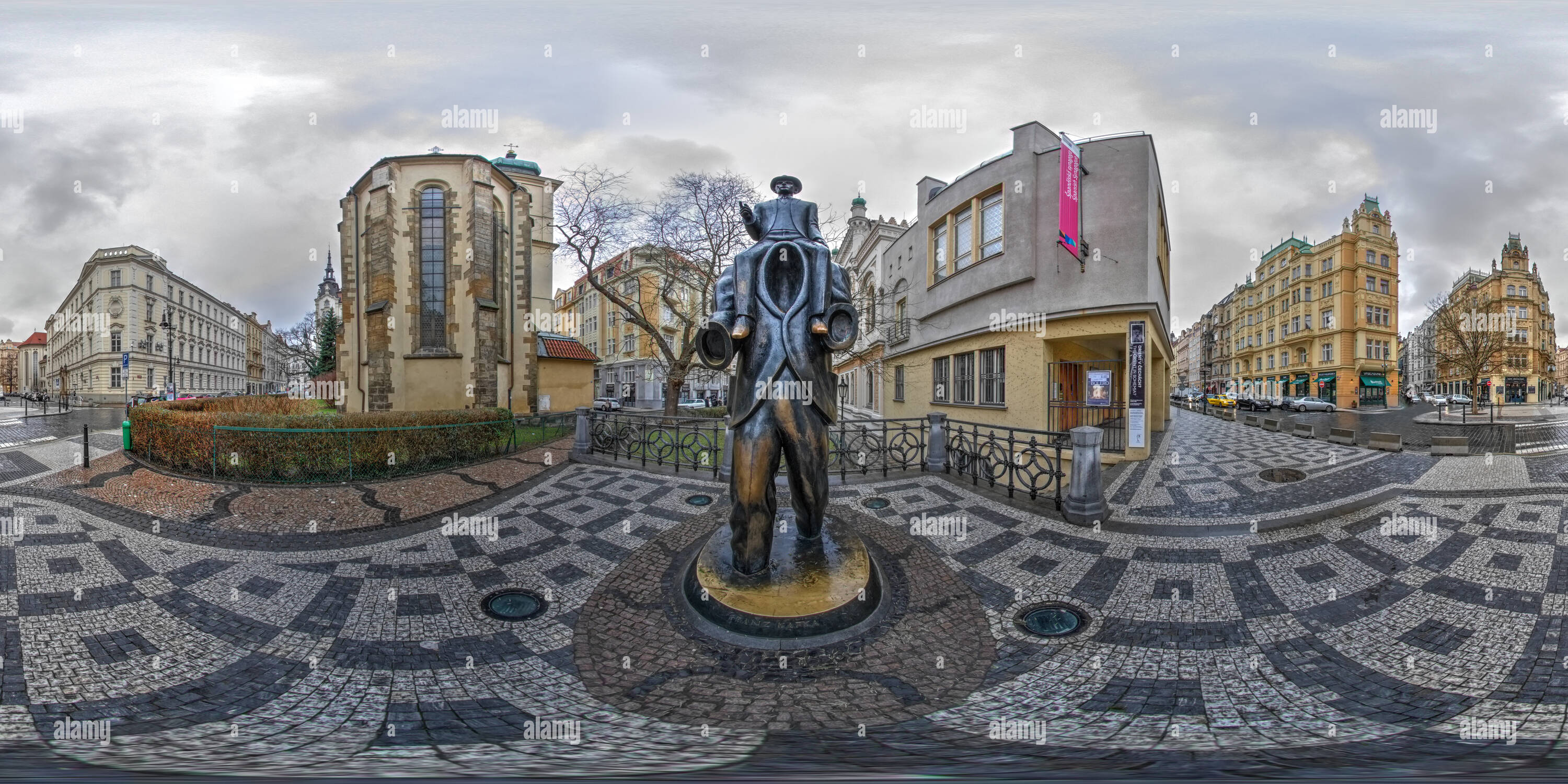 360 degree panoramic view of Franz Kafka Monument