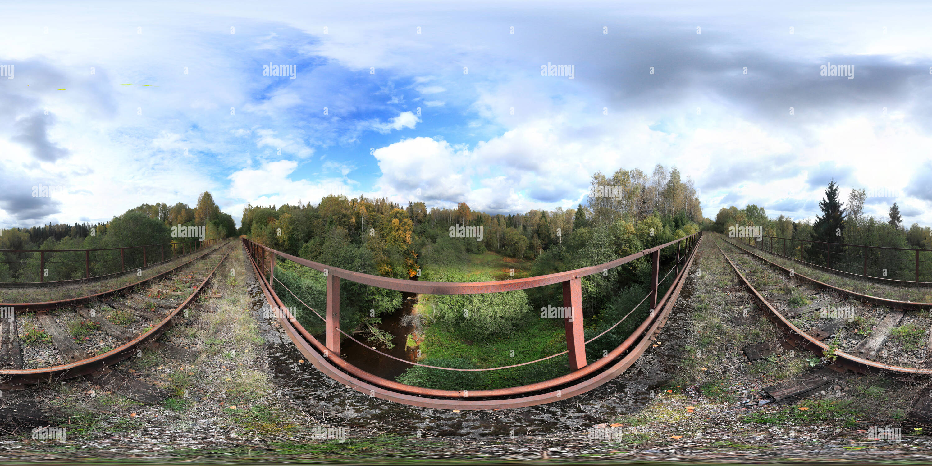 360 degree panoramic view of Bridge over Yarinya river. Valday - Krestcy railway.