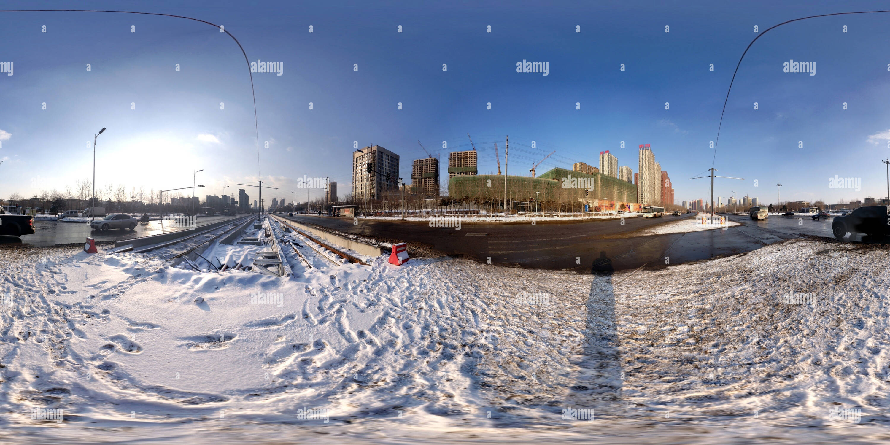 360° view of Light rails under construction Alamy