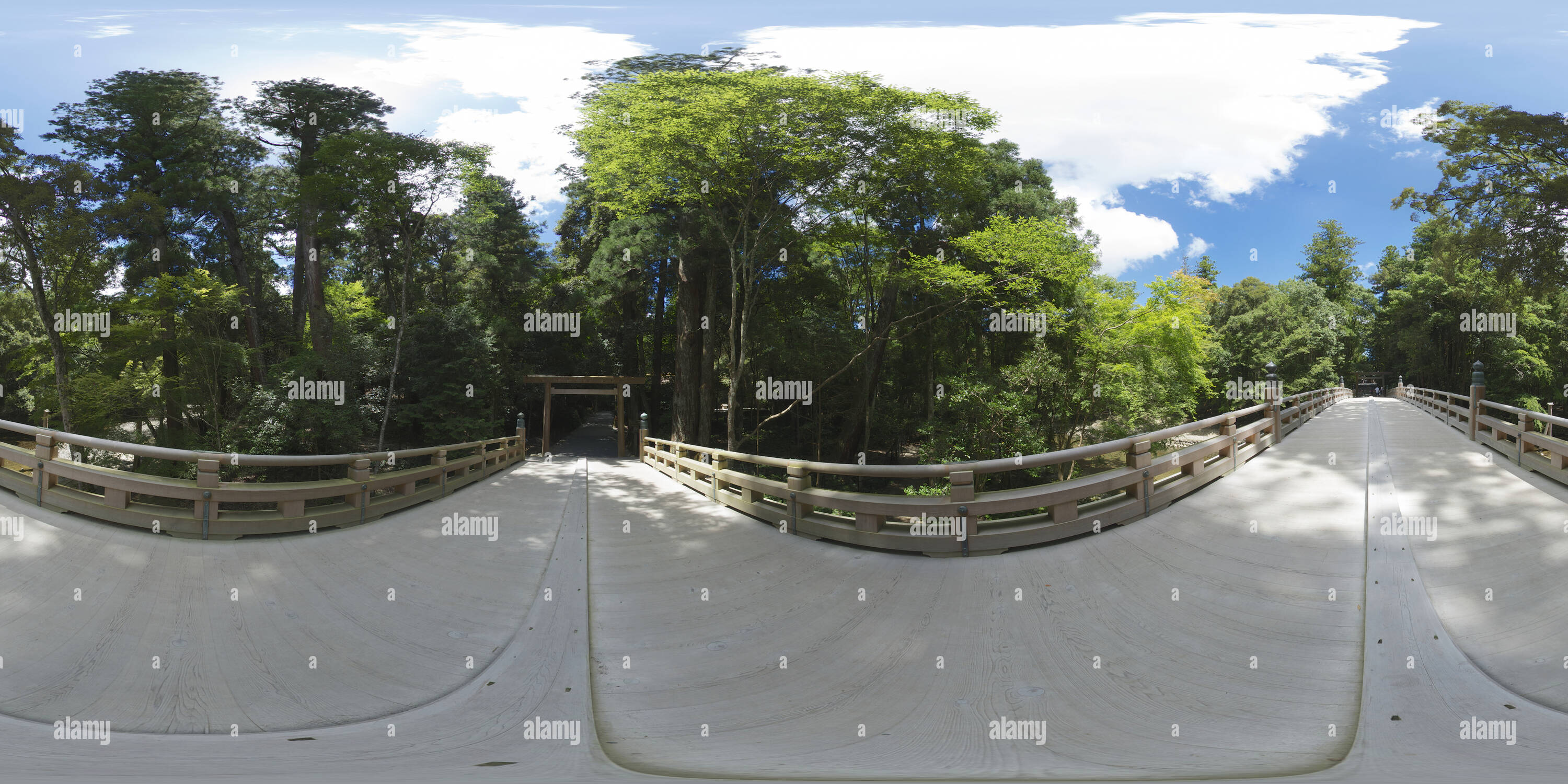 360 degree panoramic view of Footbridge at Ise Grand Shrine, Japan