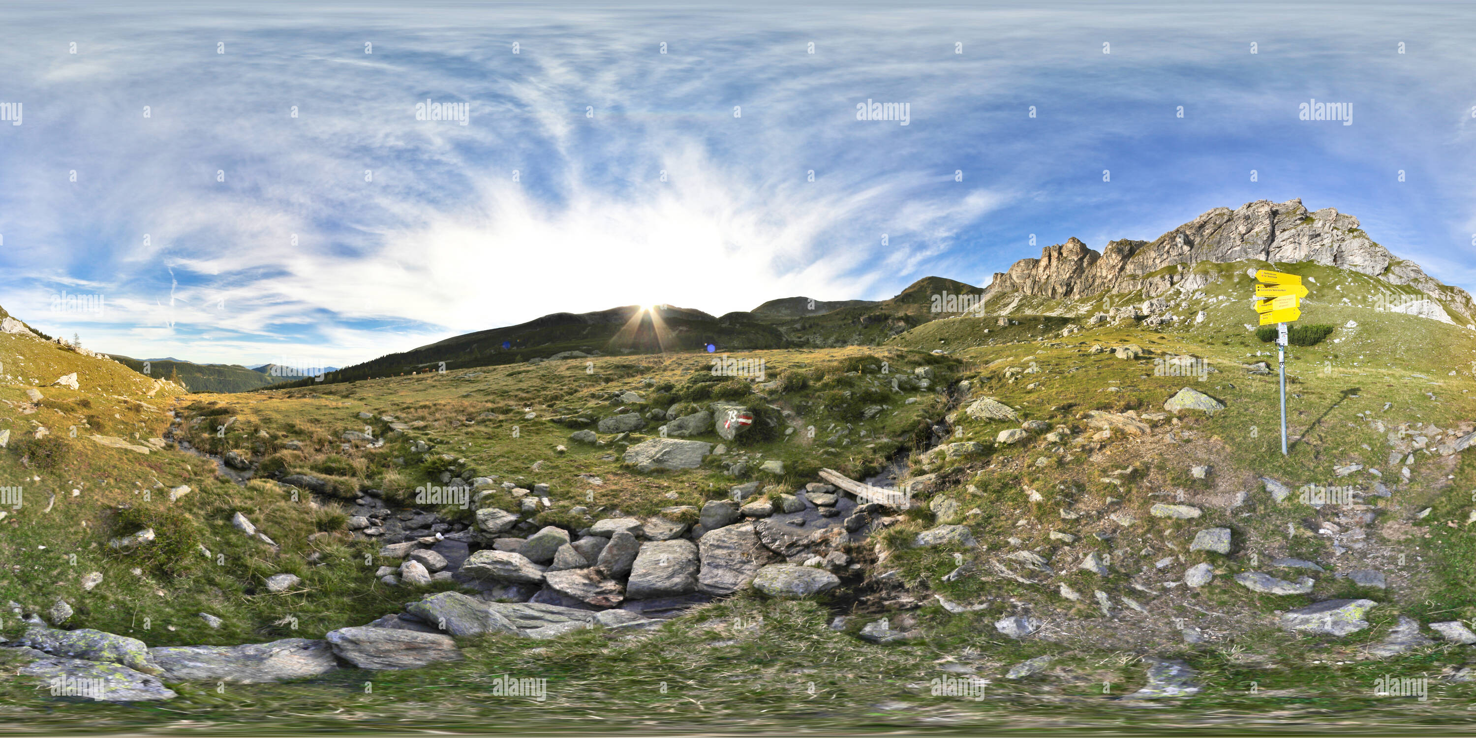 360 degree panoramic view of Nocky Mountains Sunset