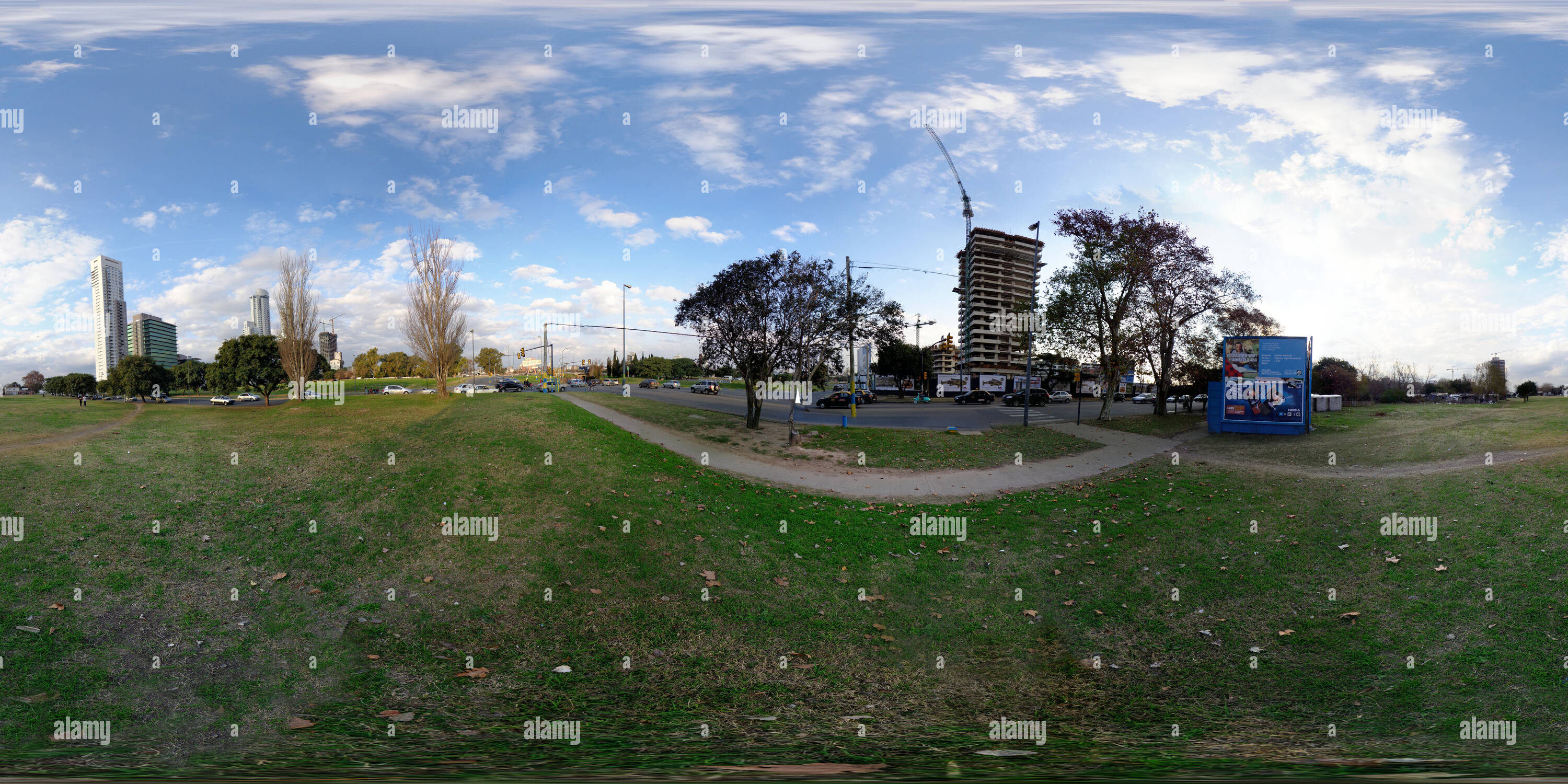 360 degree panoramic view of park buildings and  precarious houses