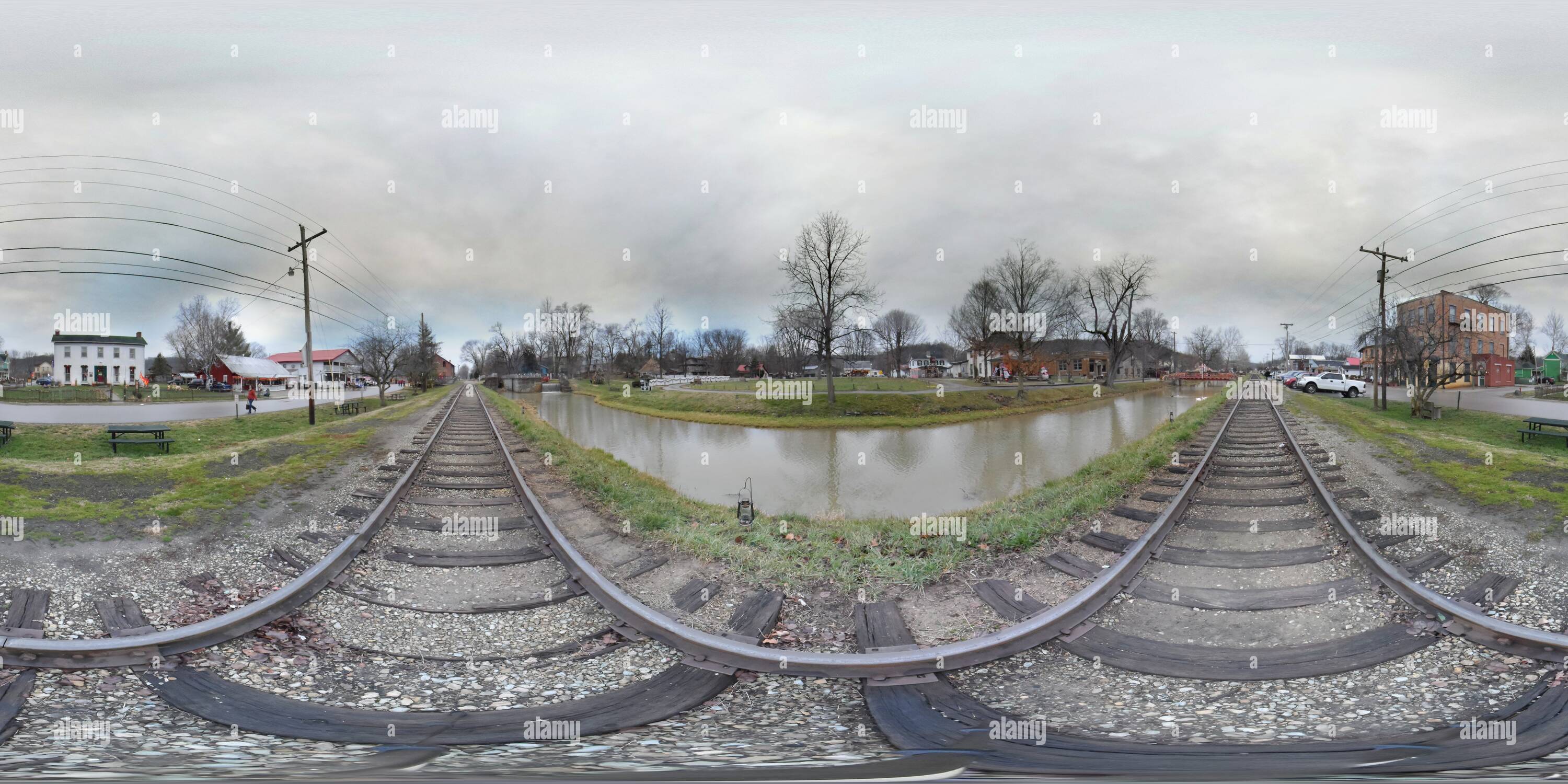 360° view of Whitewater Valley Track at Christmas in Metamora, Indiana