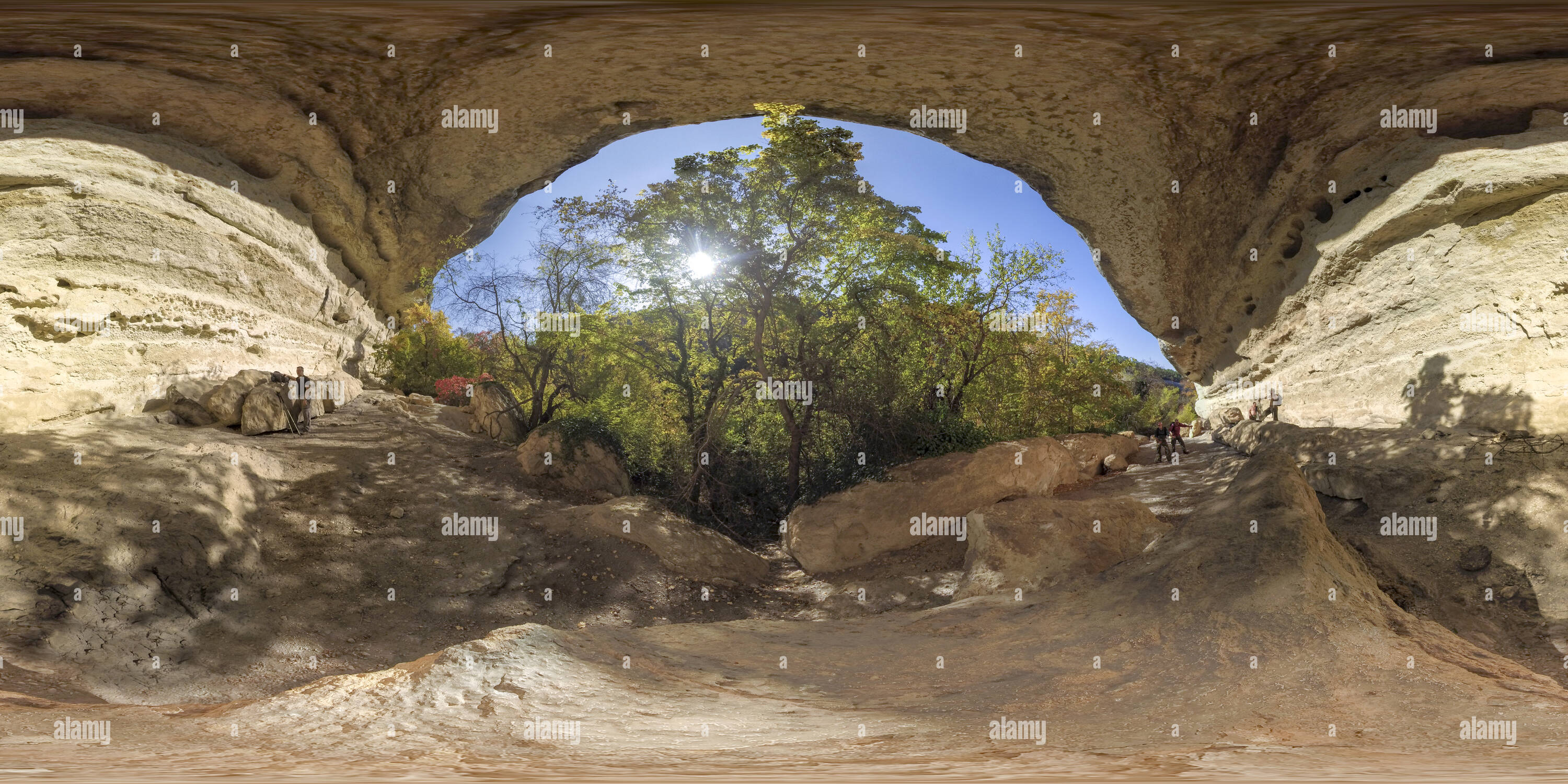 360 degree panoramic view of Grotto of Kyzyk-Kulak-Kaya Rock