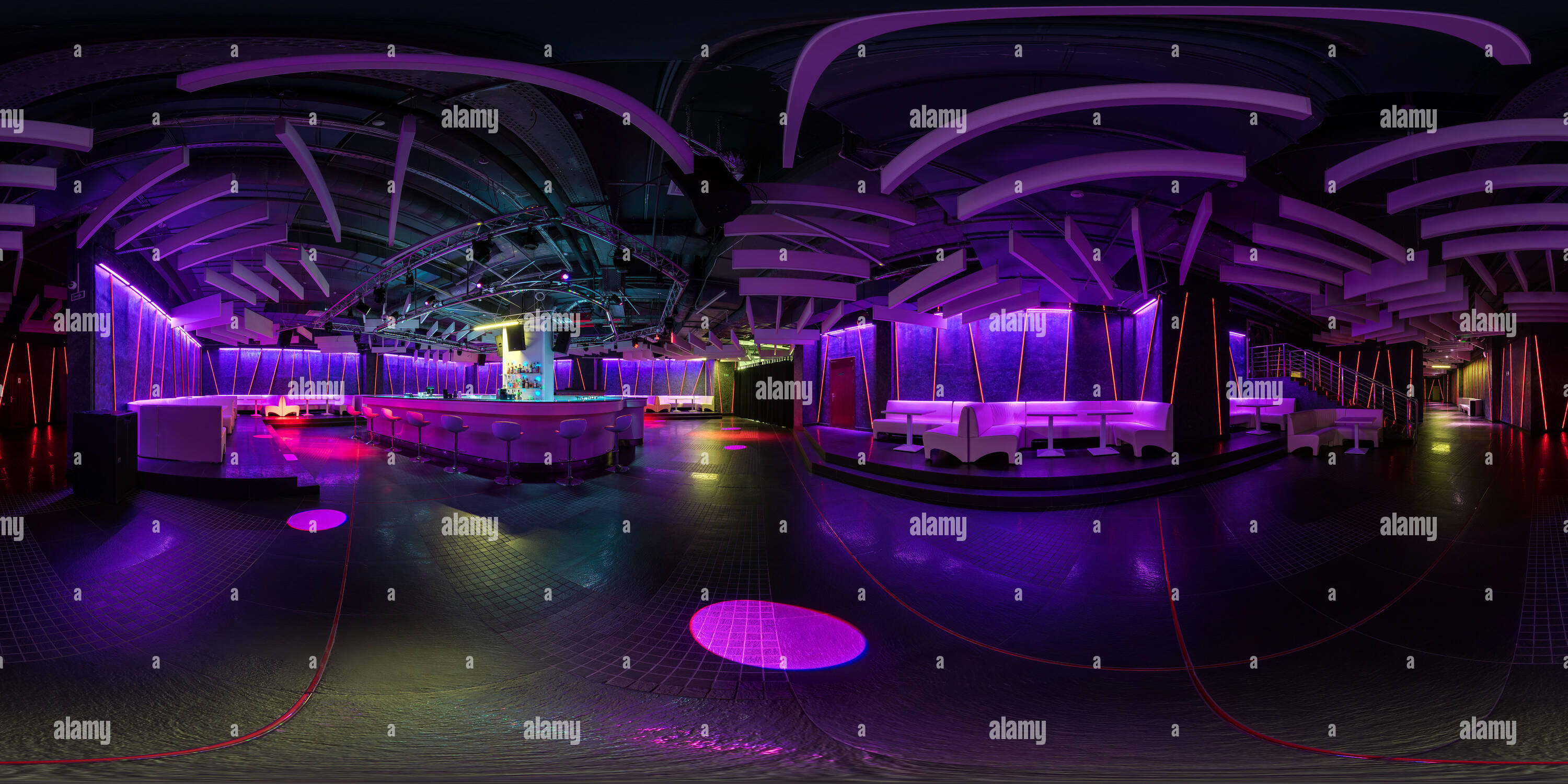 360 degree panoramic view of MINSK, BELARUS - MARCH 21, 2015: Full 360 panorama in equirectangular spherical projection in stylish Piime Bar.