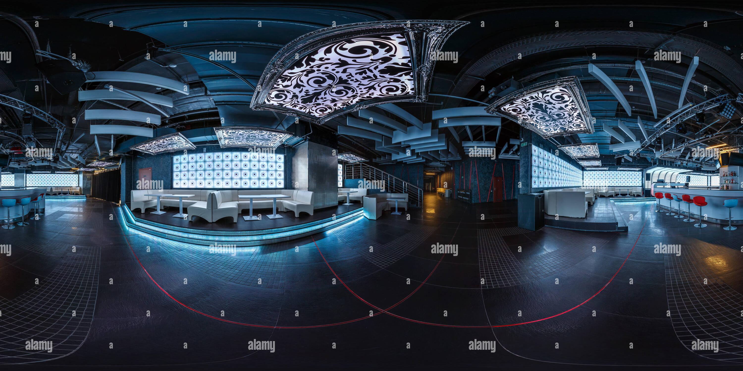 360 degree panoramic view of MINSK, BELARUS - AUGUST 08, 2015: Full 360 panorama in equirectangular spherical projection in stylish Piime Bar.