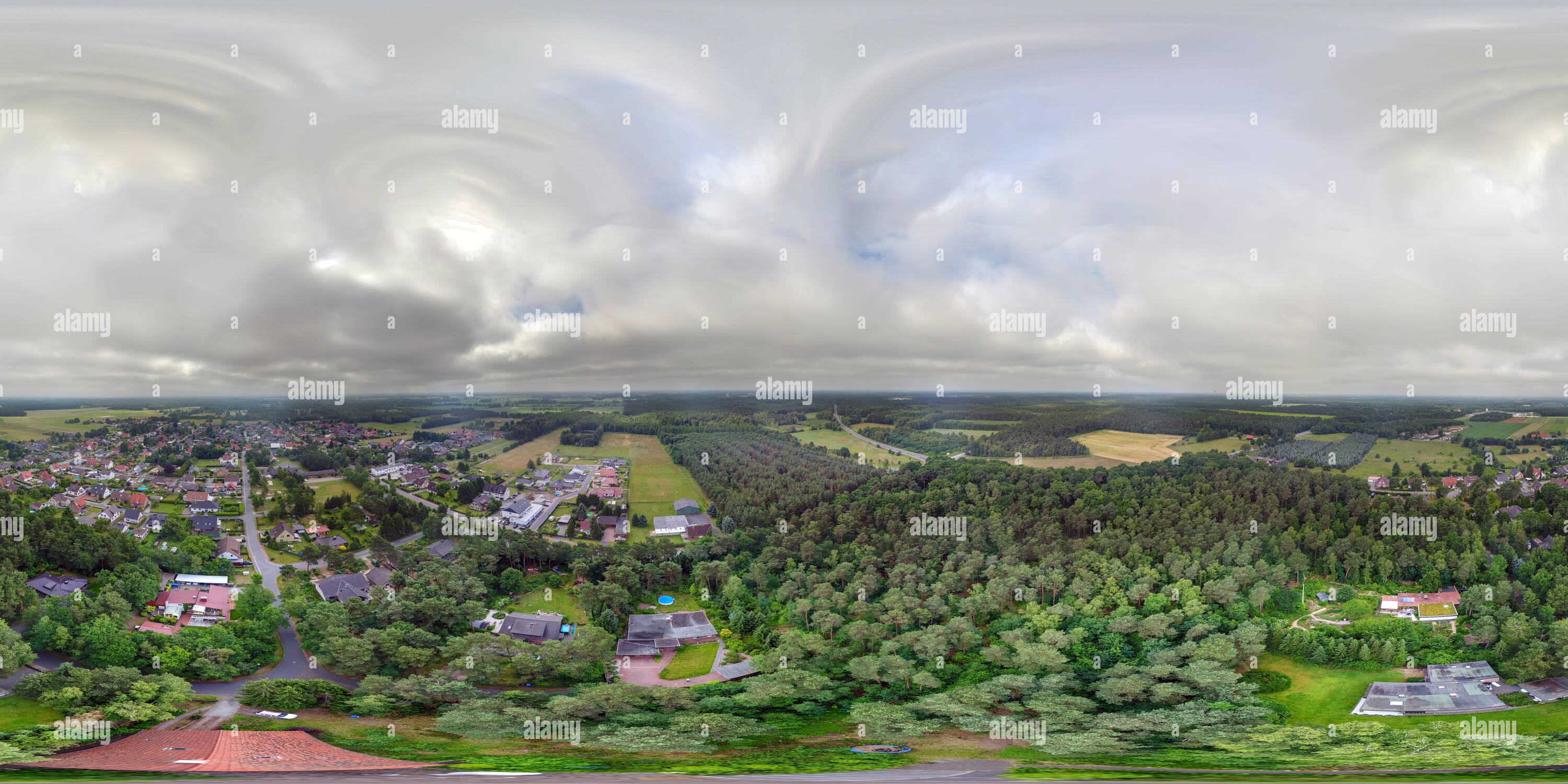360° view of Stiched panorama of a small village near Gifhorn, Germany