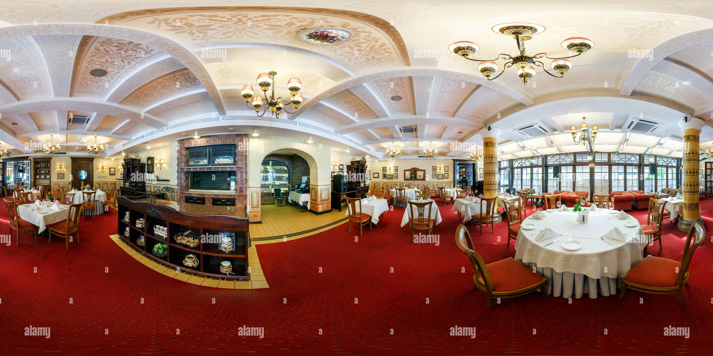 360 degree panoramic view of BREST, BELARUS - APRIL 27, 2014: Modern interior,  ace panorama, full 360 panorama in equirectangular spherical projection in cafe, VR content