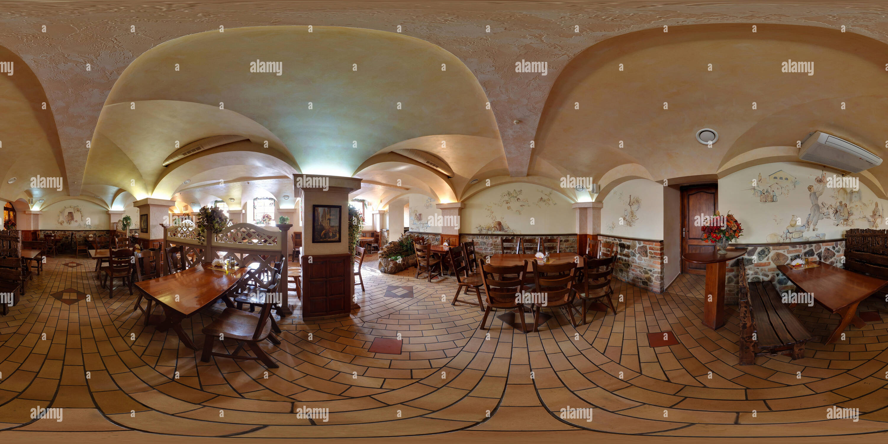 360 degree panoramic view of GRODNO, BELARUS - NOVEMBER 13, 2011: Full spherical 360 degrees panorama in equirectangular equidistant projection, panorama in interior of vintage ca