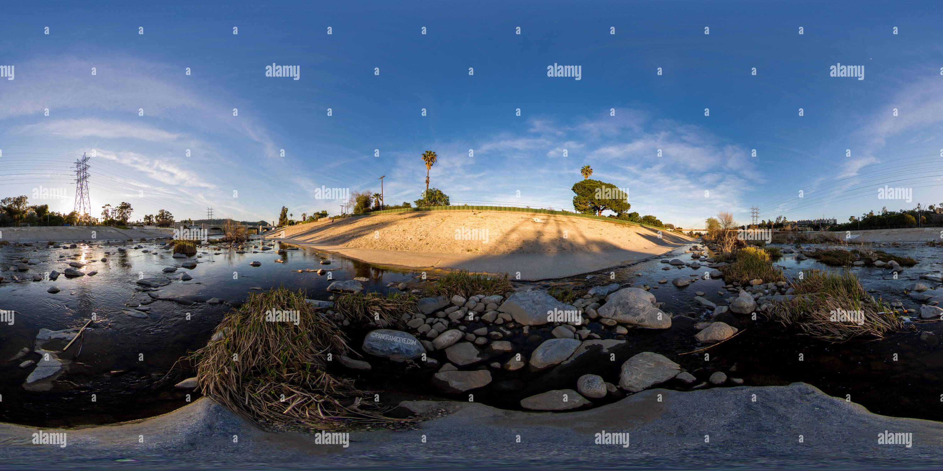 360 degree panoramic view of 360° view of Red Car River Park in Los Angeles, California.