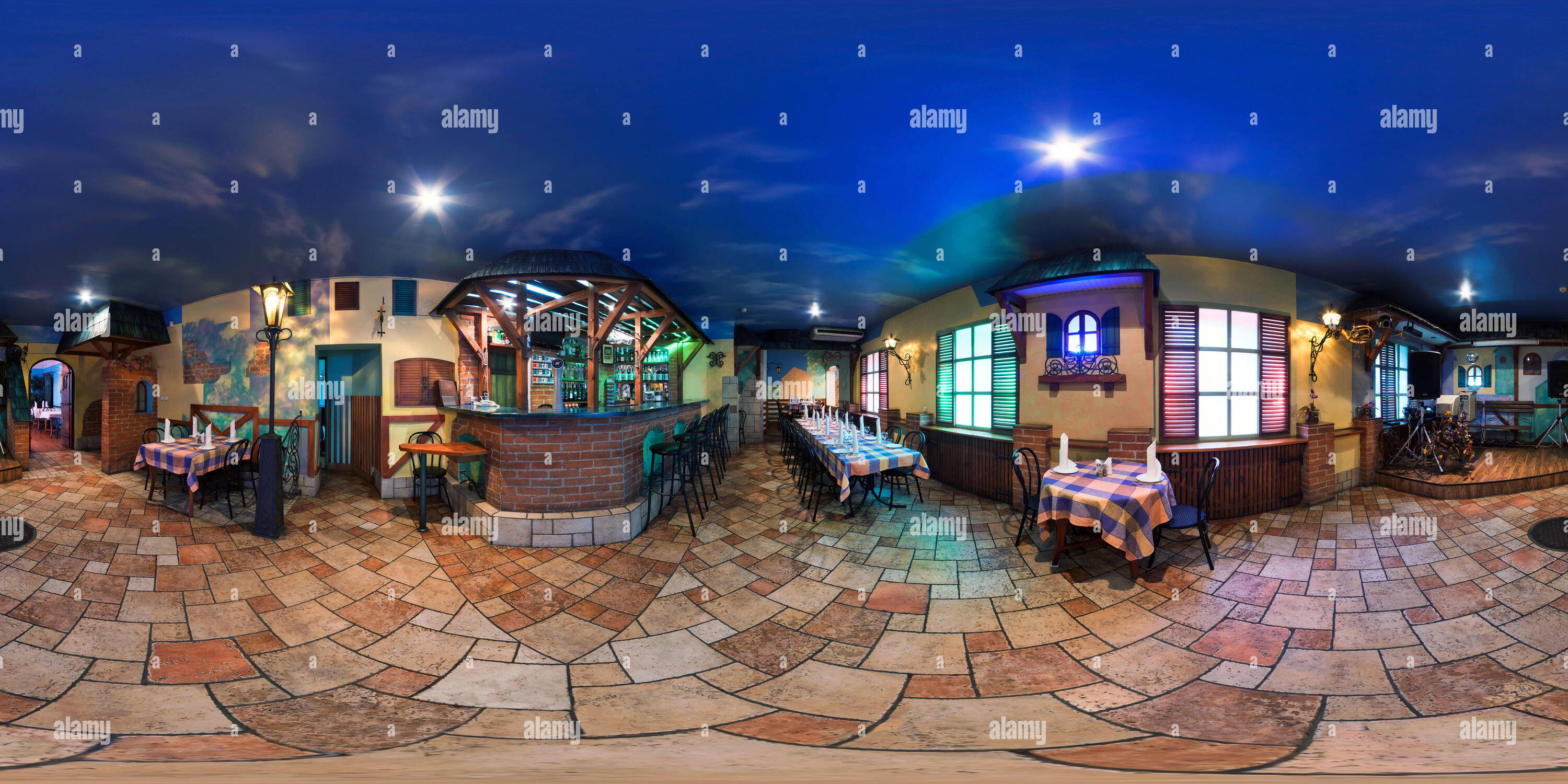 360 degree panoramic view of GRODNO, BELARUS - OCTOBER 16, 2011: full 360 degree panorama in equirectangular spherical projection in vintage style cafe, VR content