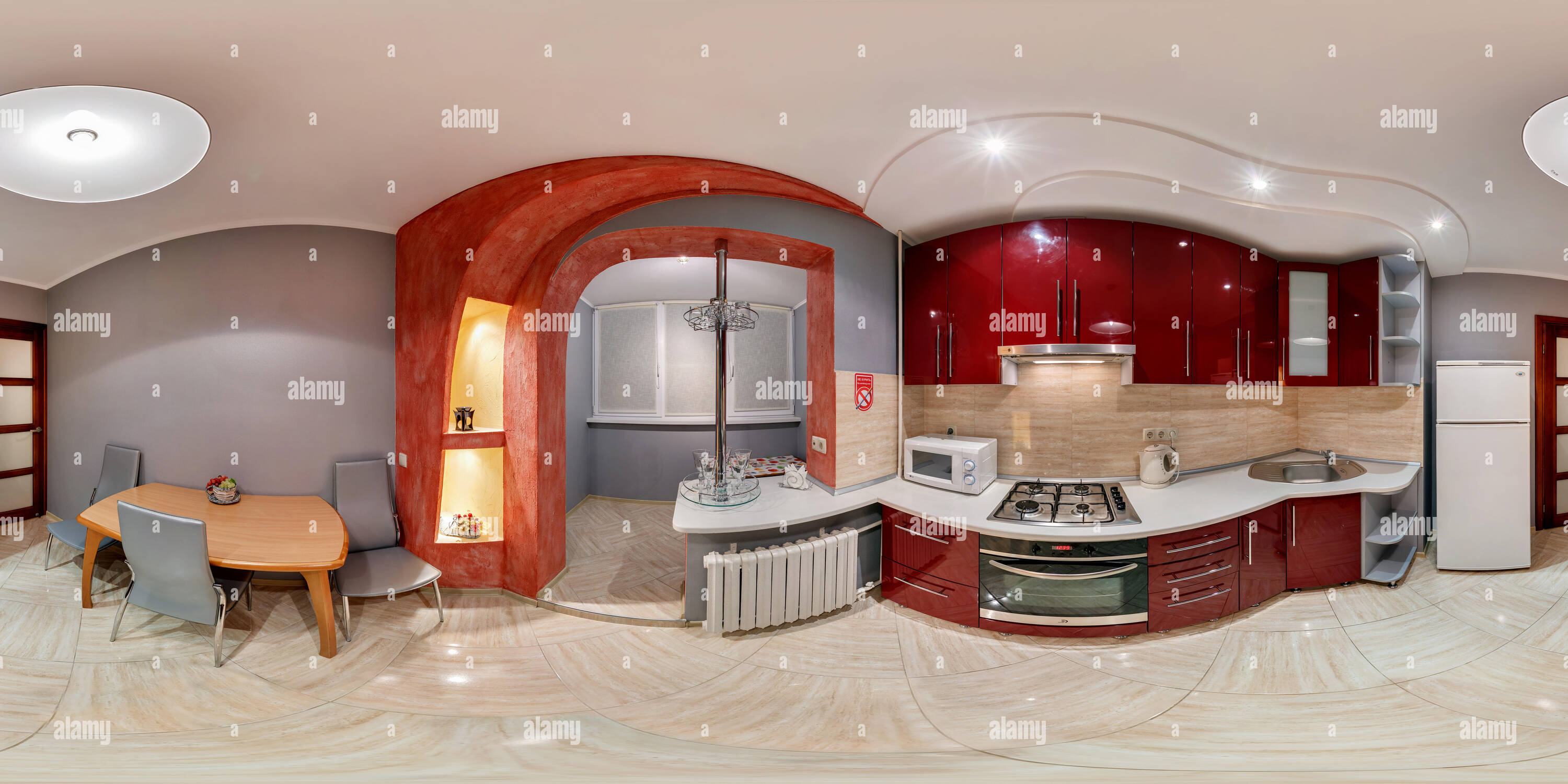Equirectangular Kitchen 360° view of MINSK, BELARUS - MARCH 8, 2013: Full 360 panorama in ...
