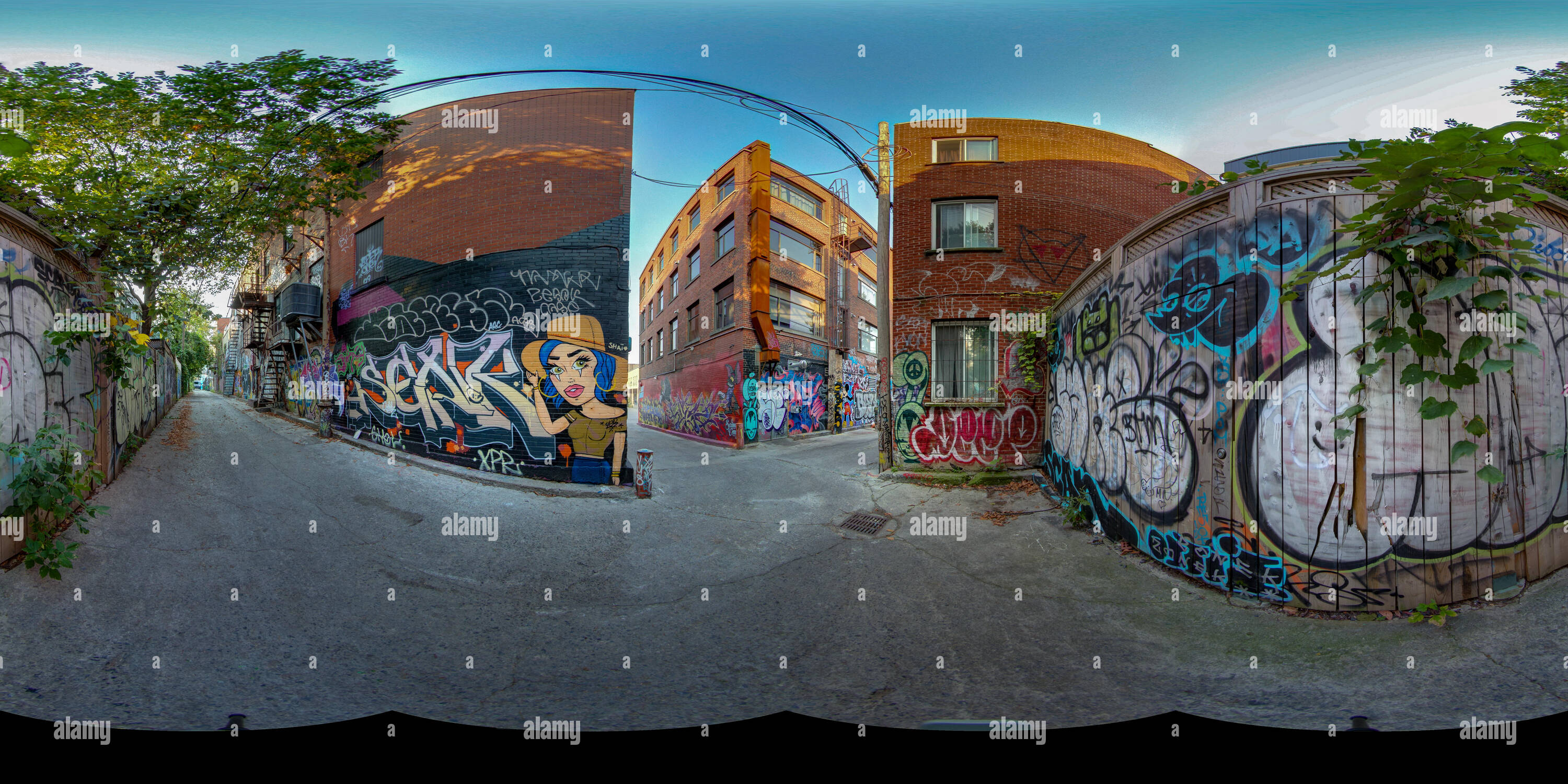 360 degree panoramic view of Illicit artwork in public places