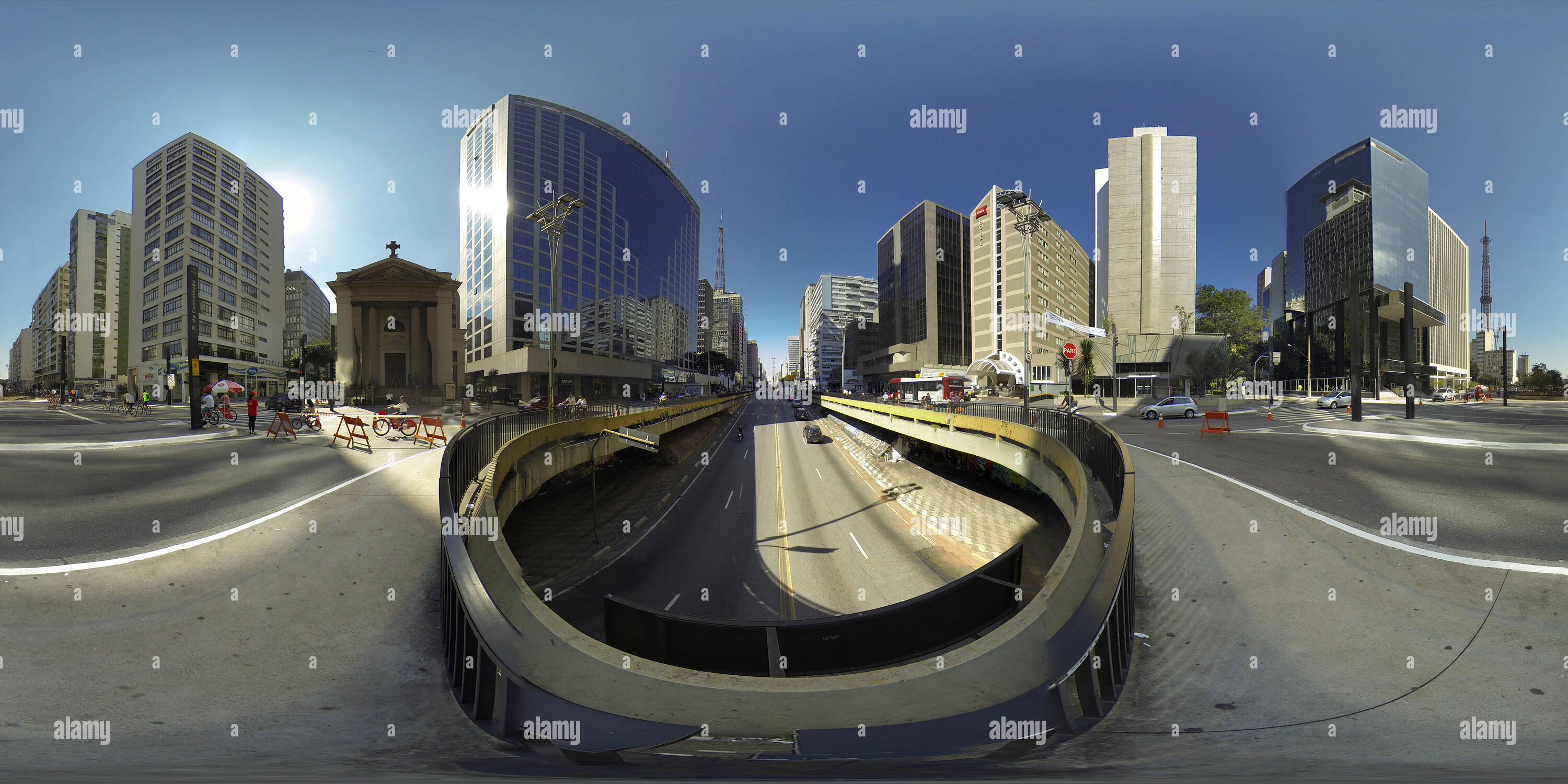 360 degree panoramic view of Avenida Paulista the famous most avenue in Sao Paulo, Brazil, with the most expensive real estate. 360 photo vr panorama