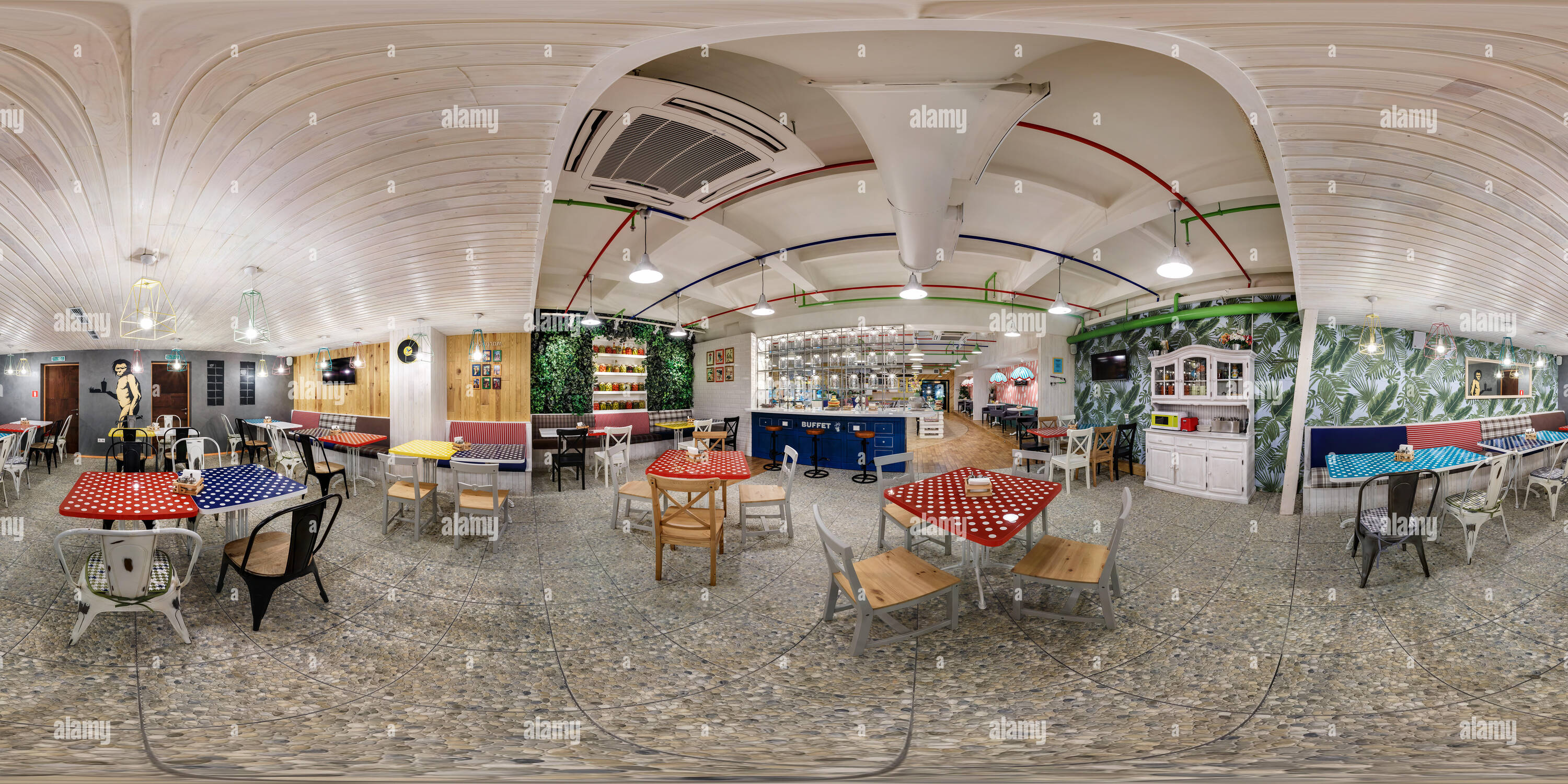 360 degree panoramic view of GRODNO, BELARUS - JANUARY 26, 2016: Full spherical 360 by 180 degrees seamless panorama in equirectangular equidistant projection, panorama in interio