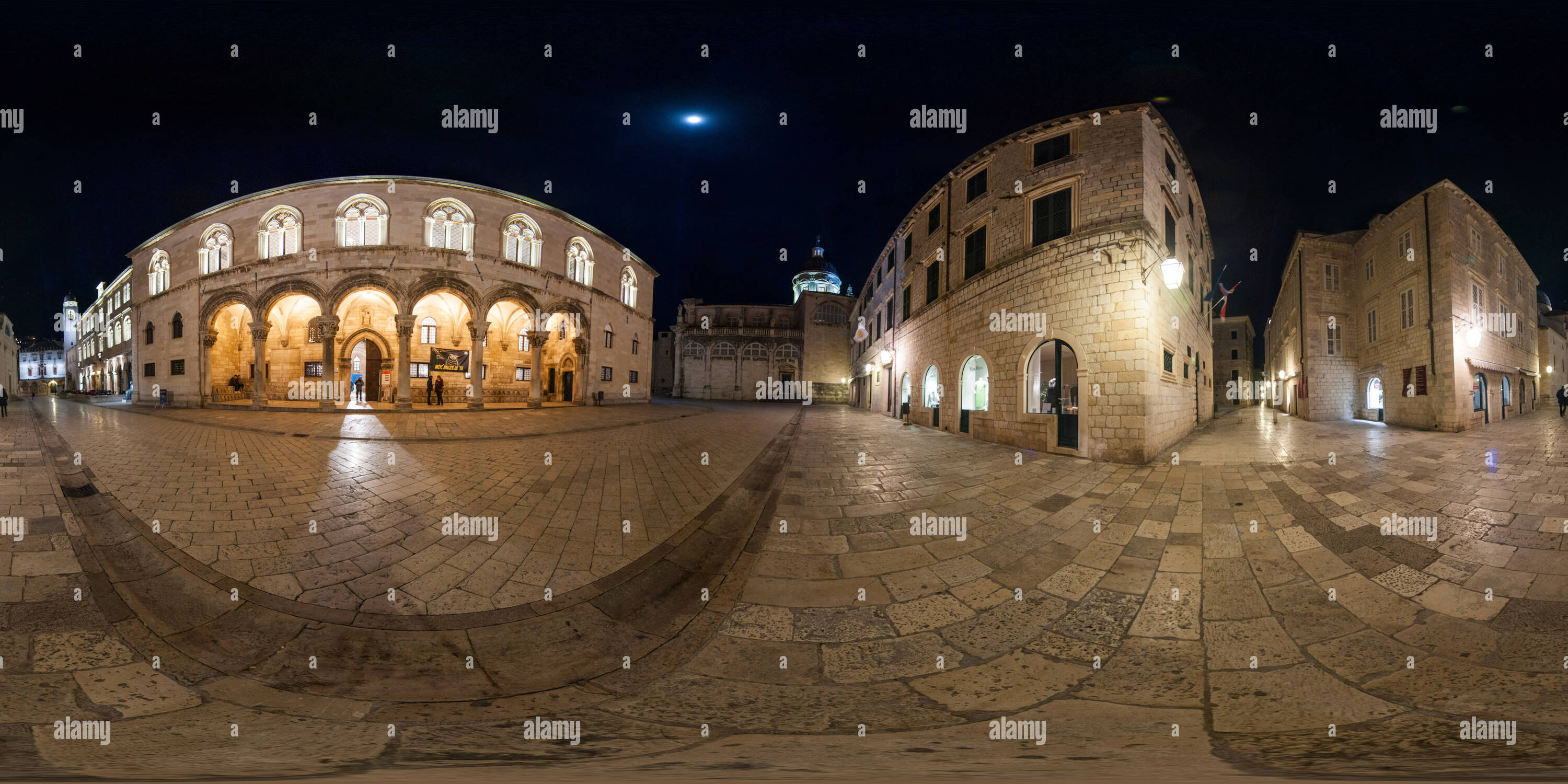 360 degree panoramic view of Rector palace in Dubrovnik by night