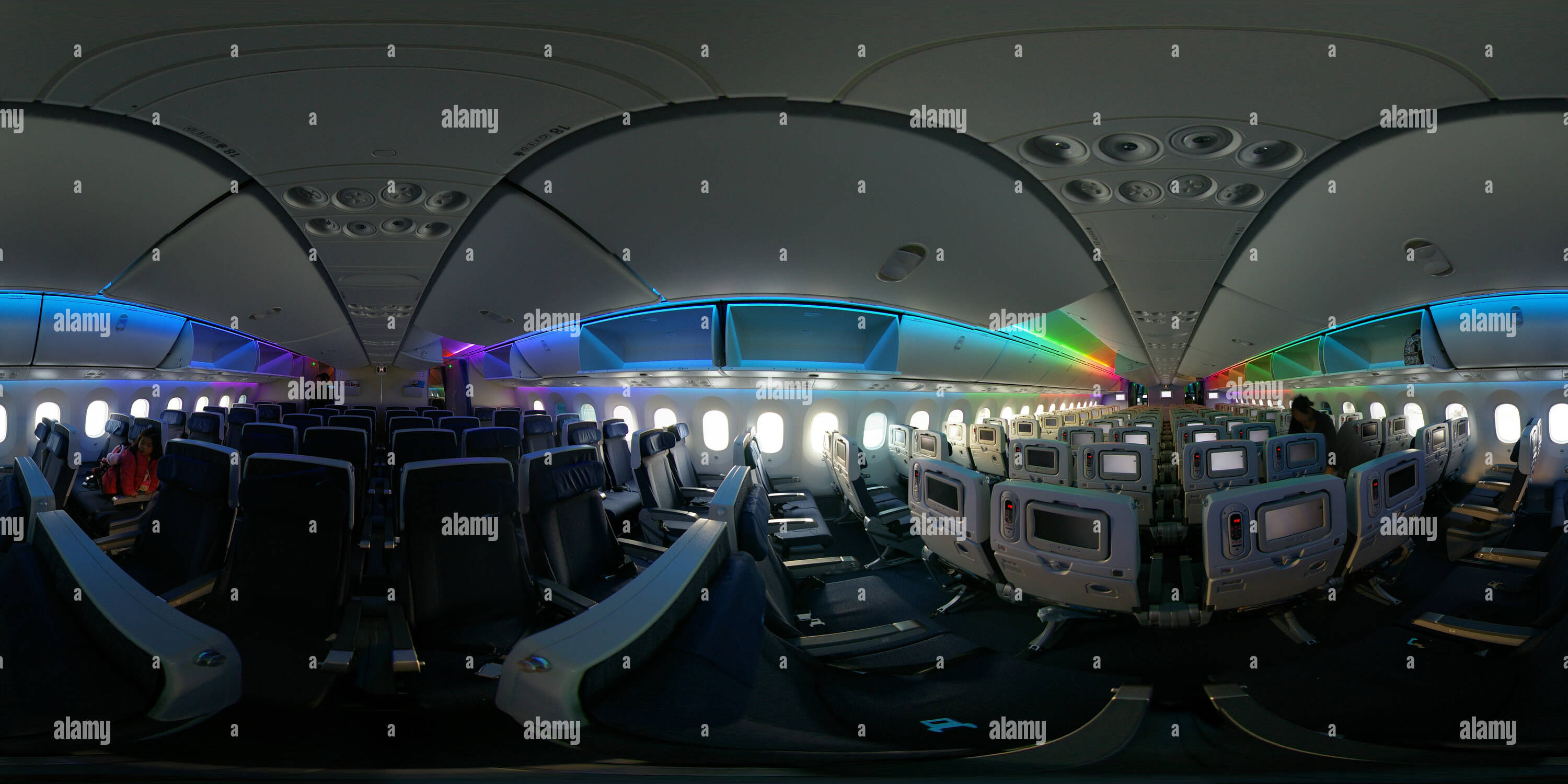 360 degree panoramic view of Ana Boeing 787 8 Dreamliner Cabin Panorama