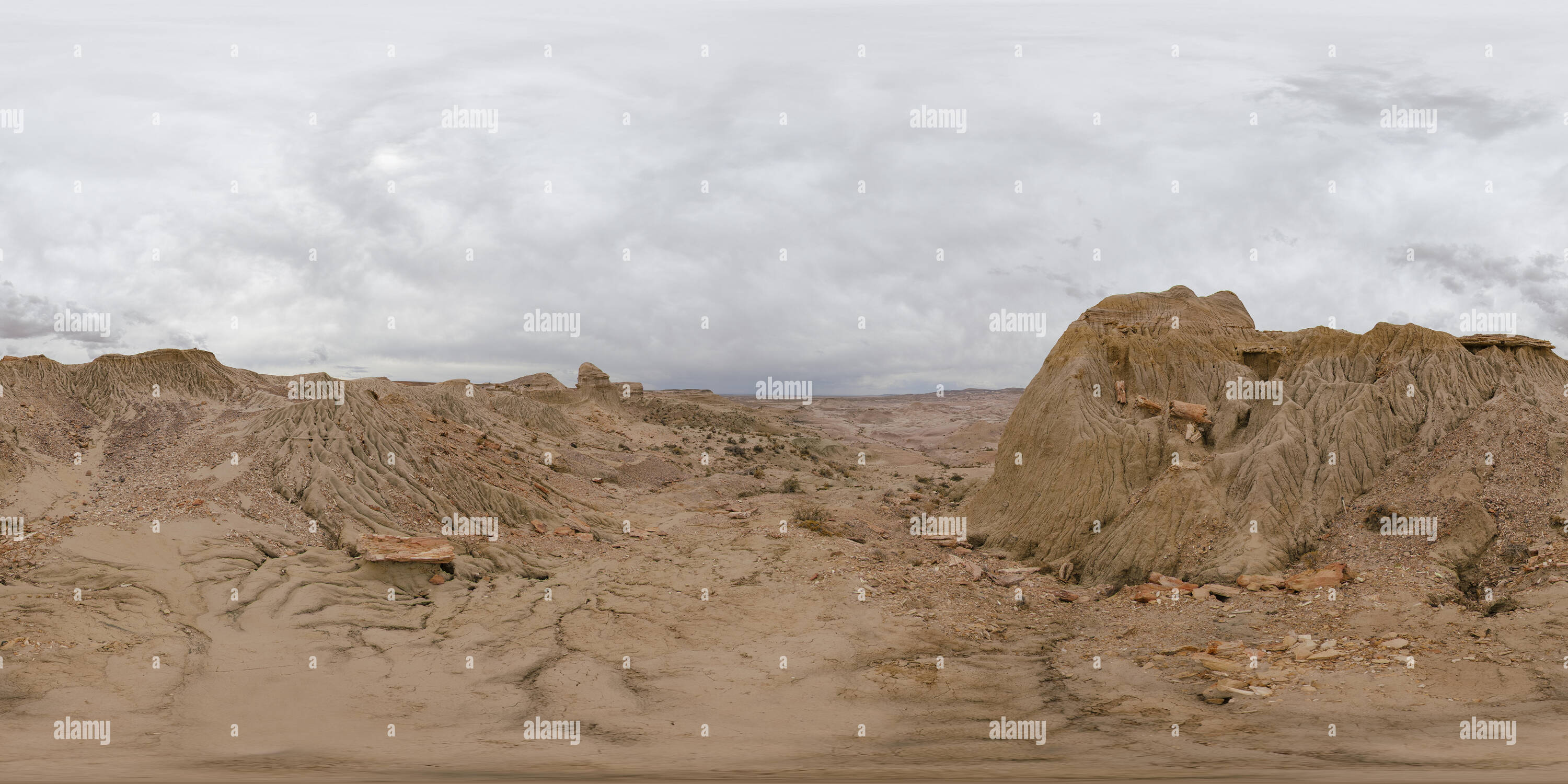 360 degree panoramic view of Petrified forest of Bosque Petrificado National Monument, Sarmiento, Chubut, Argentina, South America