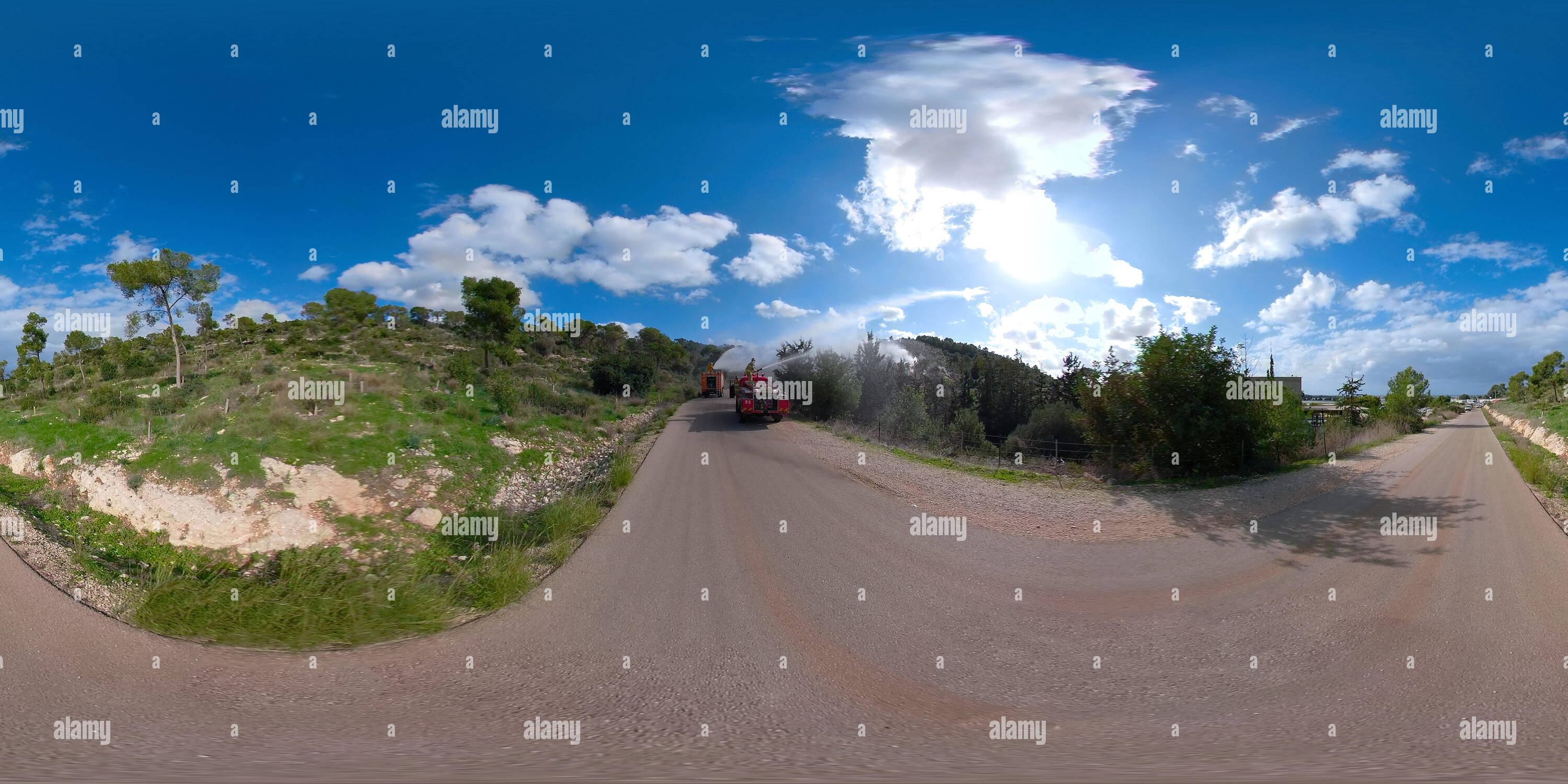 360° View Of Fire Engines Spraying Water To A Fire Zone In Mt. Carmel 