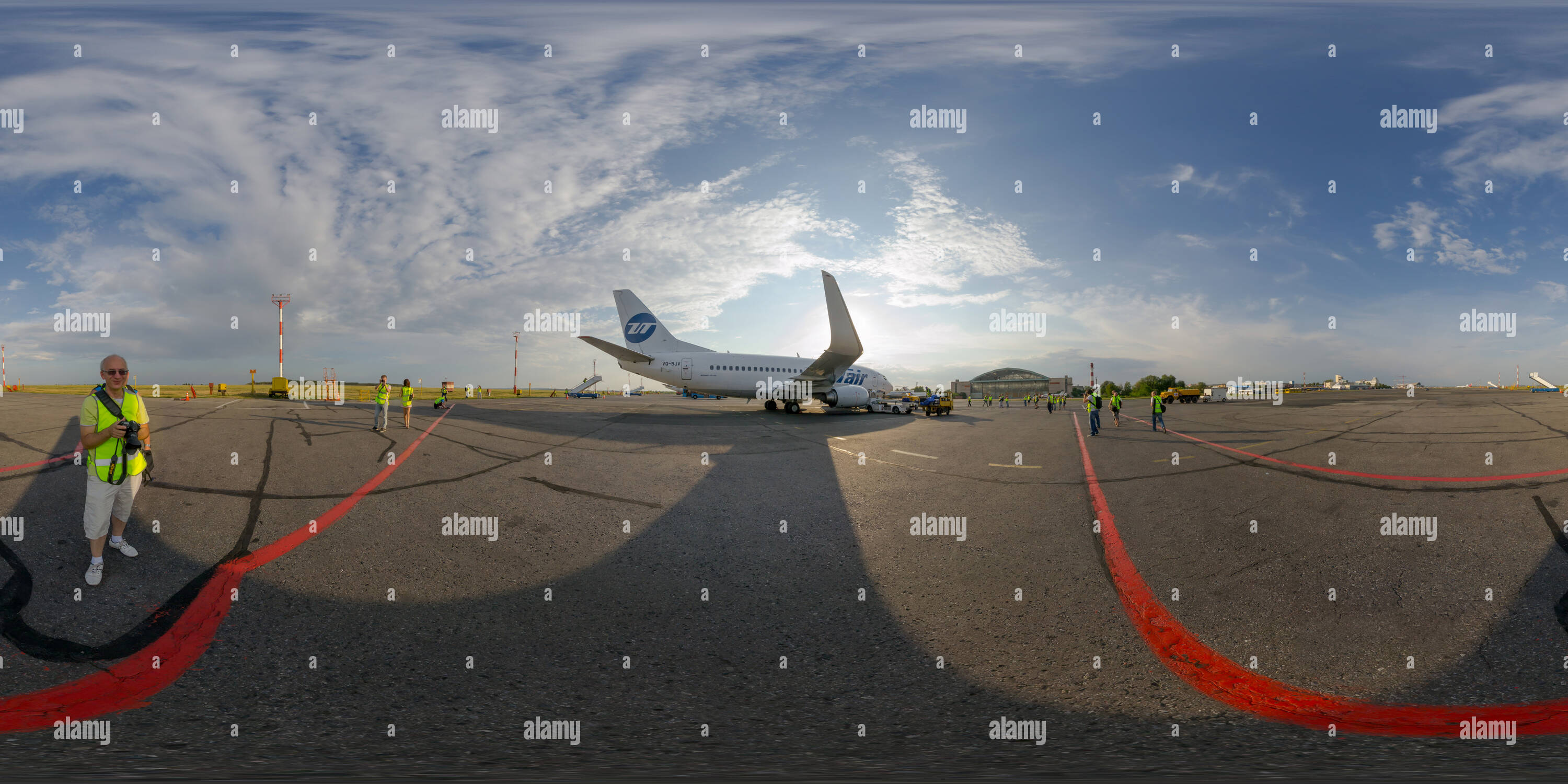 360 degree panoramic view of Samara Kurumoch International Airport. Passengers Boarding the plane-3