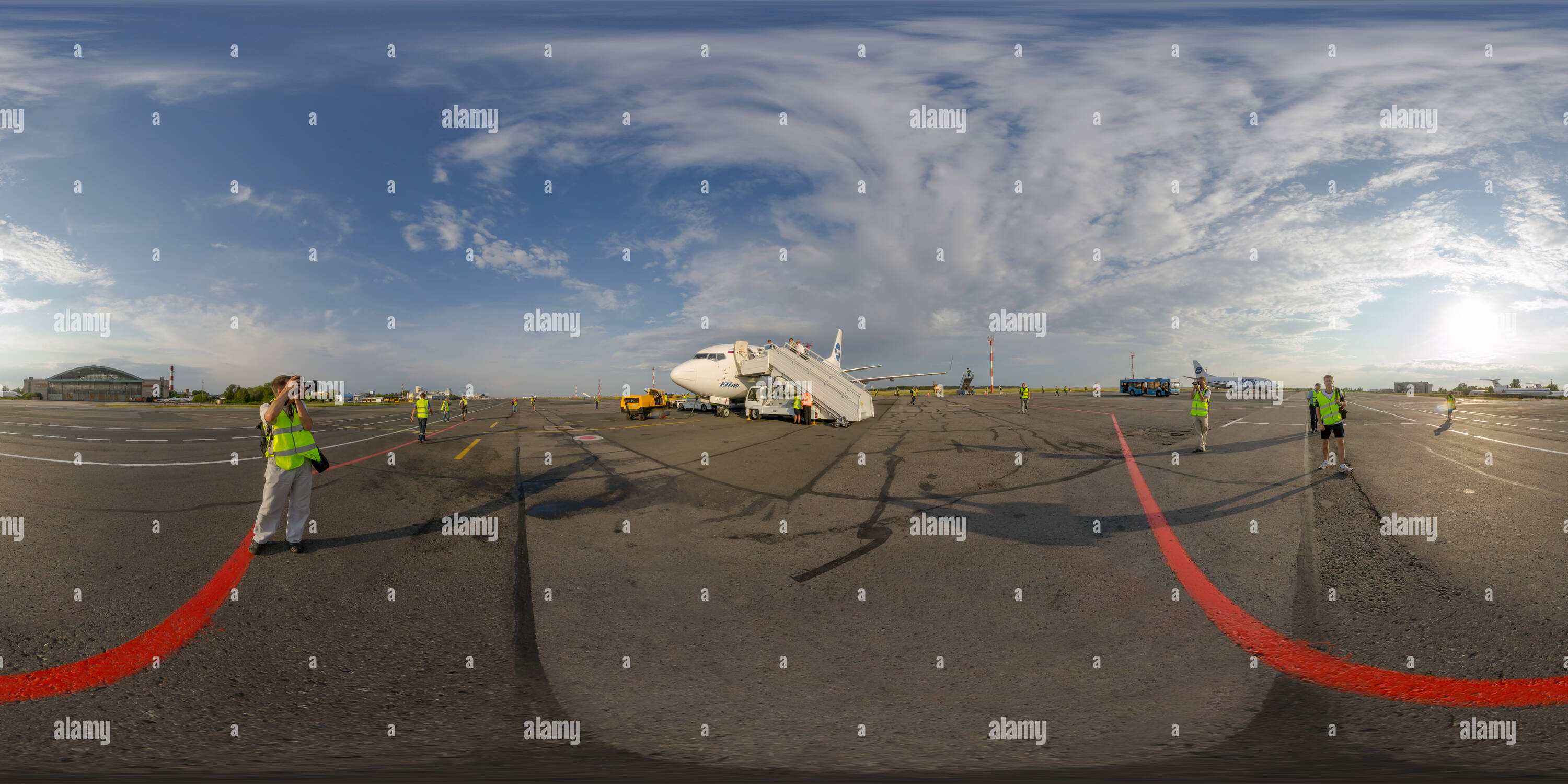 360 degree panoramic view of Samara Kurumoch International Airport. Passengers Boarding the plane-3.