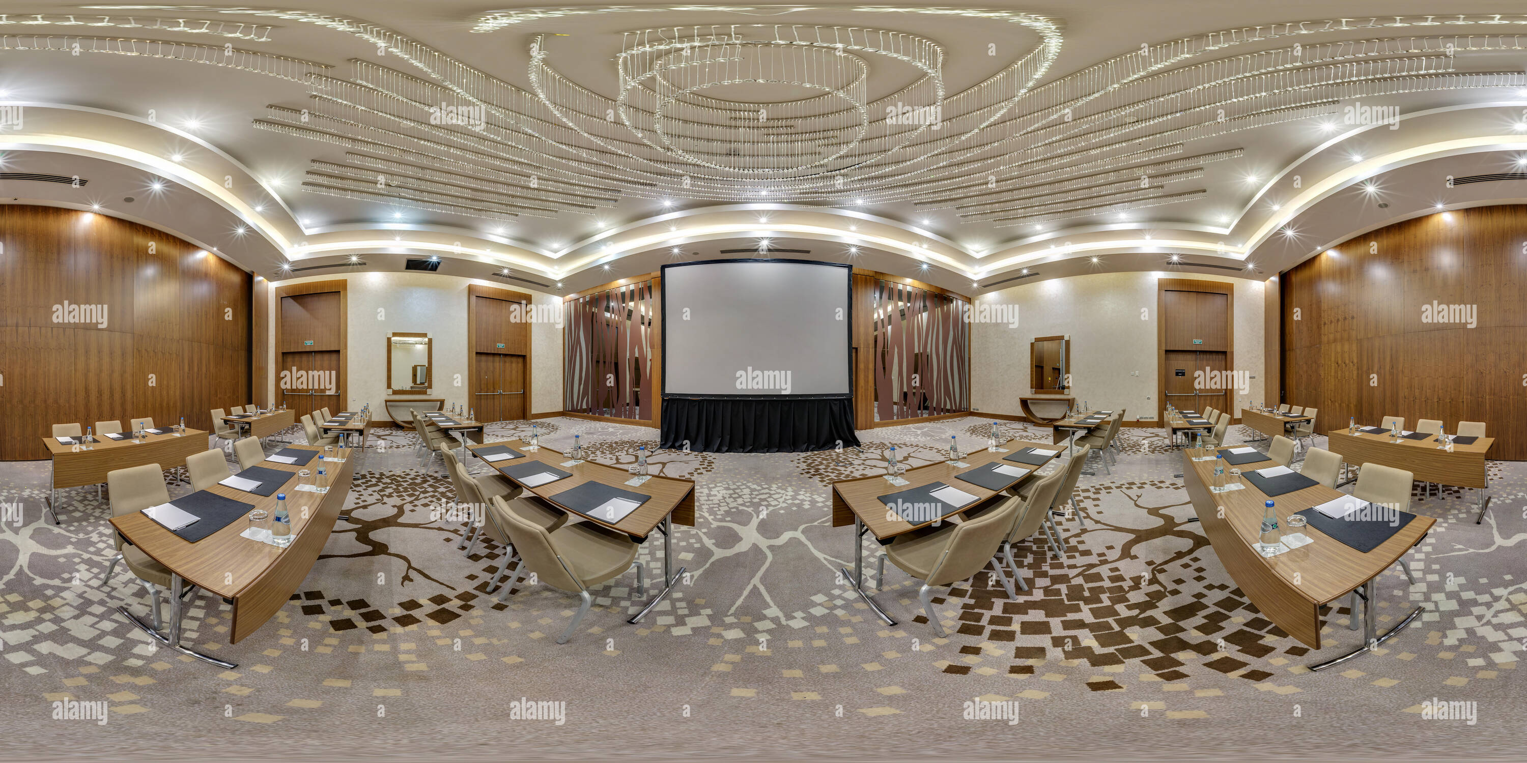 360 degree panoramic view of MINSK, BELARUS - JULY 27, 2017: 360 panorama view in modern empty conference hall for business meetings, full 360 by 180 degrees panorama in equirecta