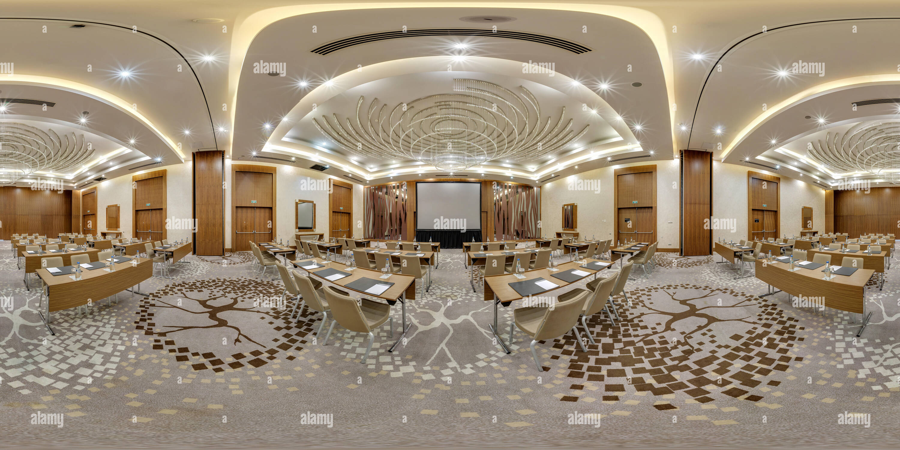 360 degree panoramic view of MINSK, BELARUS - JULY 27, 2017: 360 panorama view in modern empty conference hall for business meetings, full 360 by 180 degrees panorama in equirecta