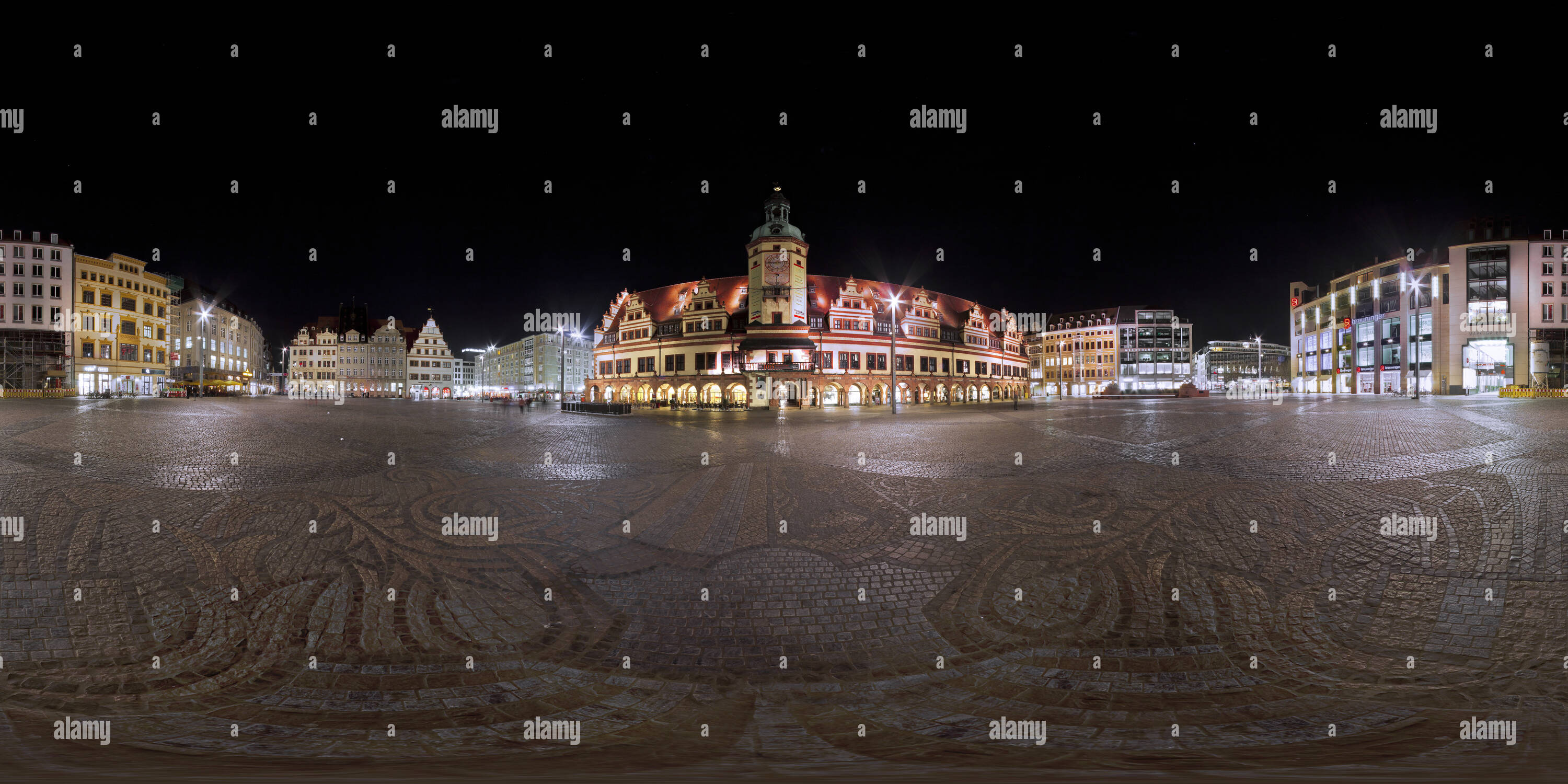 360 degree panoramic view of Lipsia, Marketplace at night