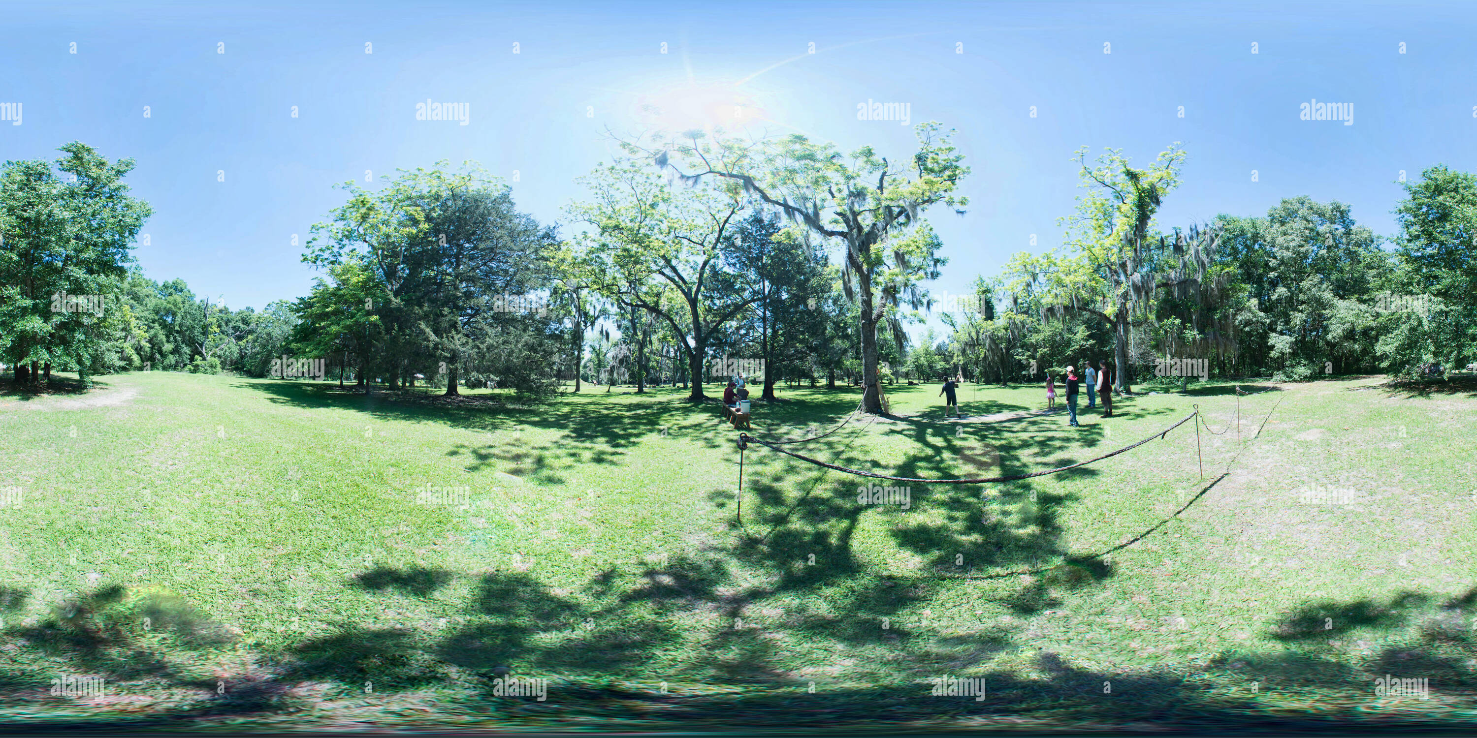 360 degree panoramic view of Visitors learn to use the Atlatl spear thrower - Mission San Luis