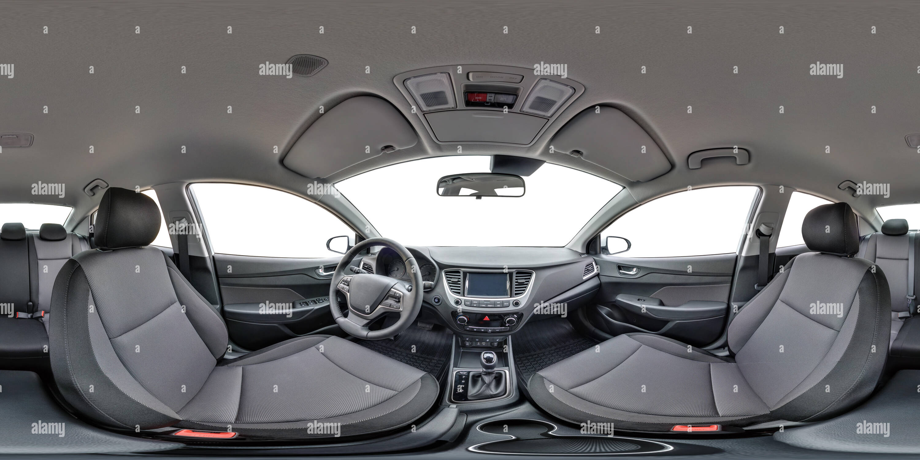 360 degree panoramic view of GRODNO, BELARUS - OCTOBER 14, 2017:  360 angle panorama view in leather interior of prestige modern car. Full 360 by 180 degrees seamless equirectangu