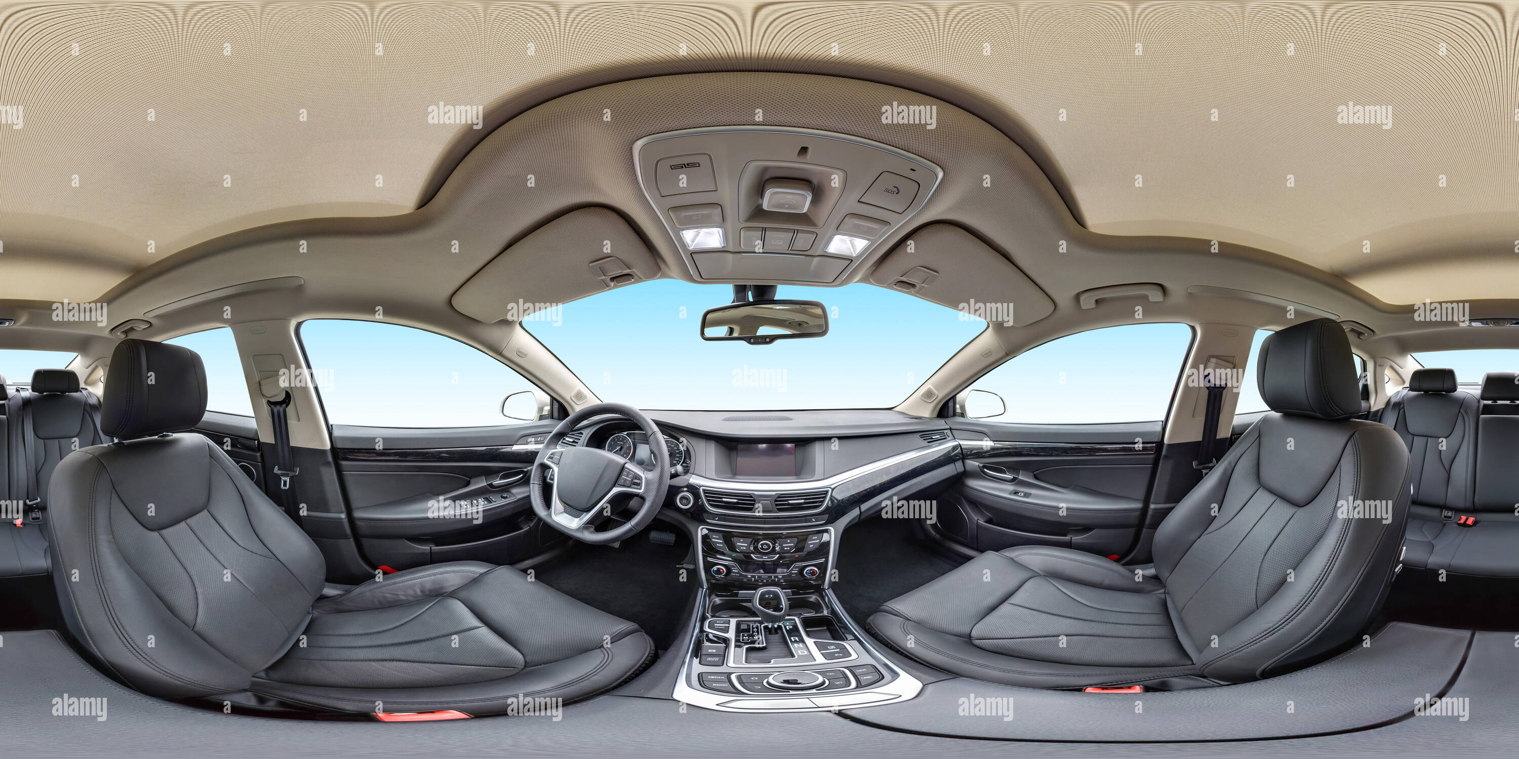 360° view of 360 angle panorama view in interior of prestige modern car