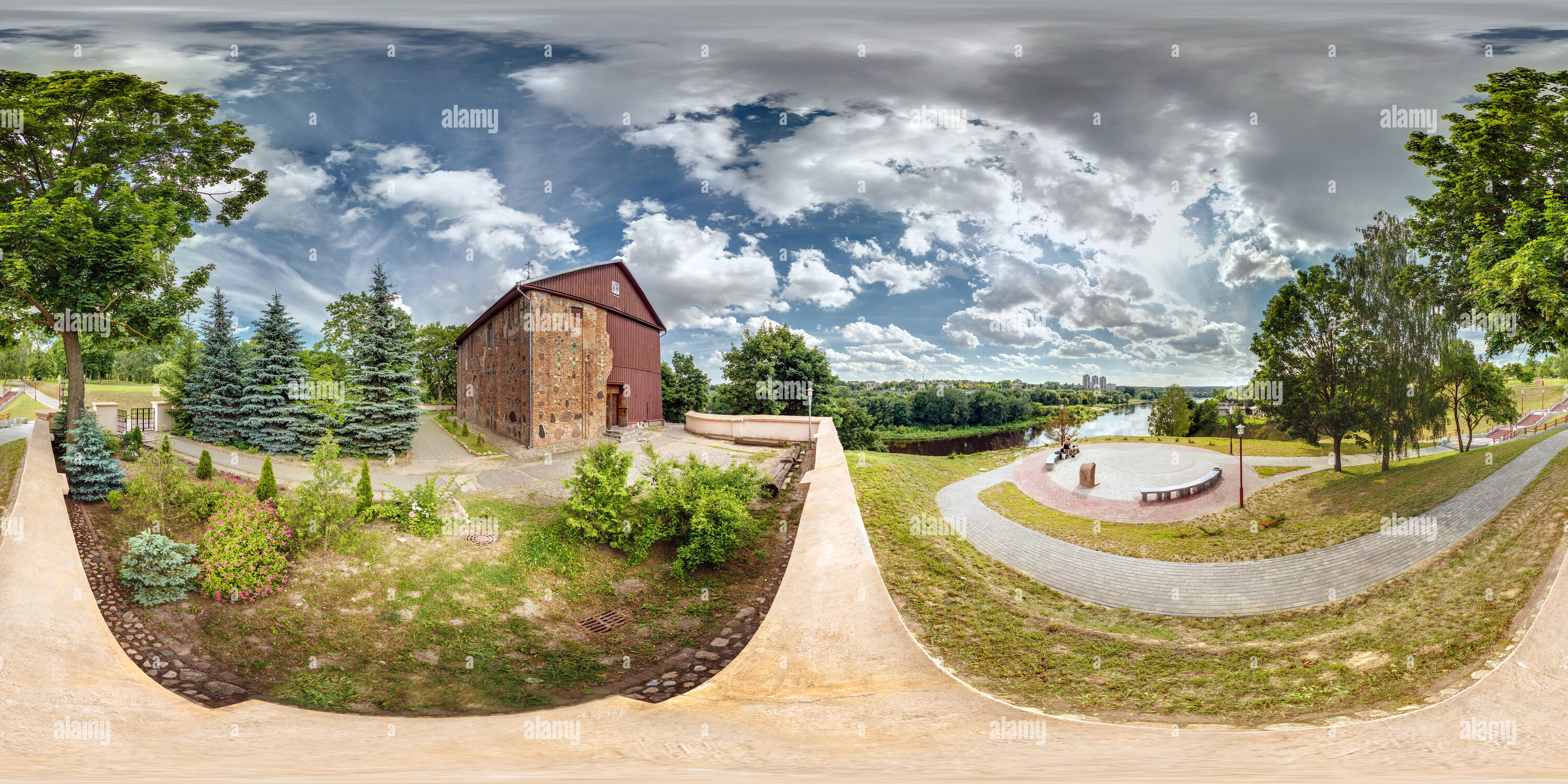360 View Of Panorama 360 Angle View Near Ancient Stone Wooden Orthodox 