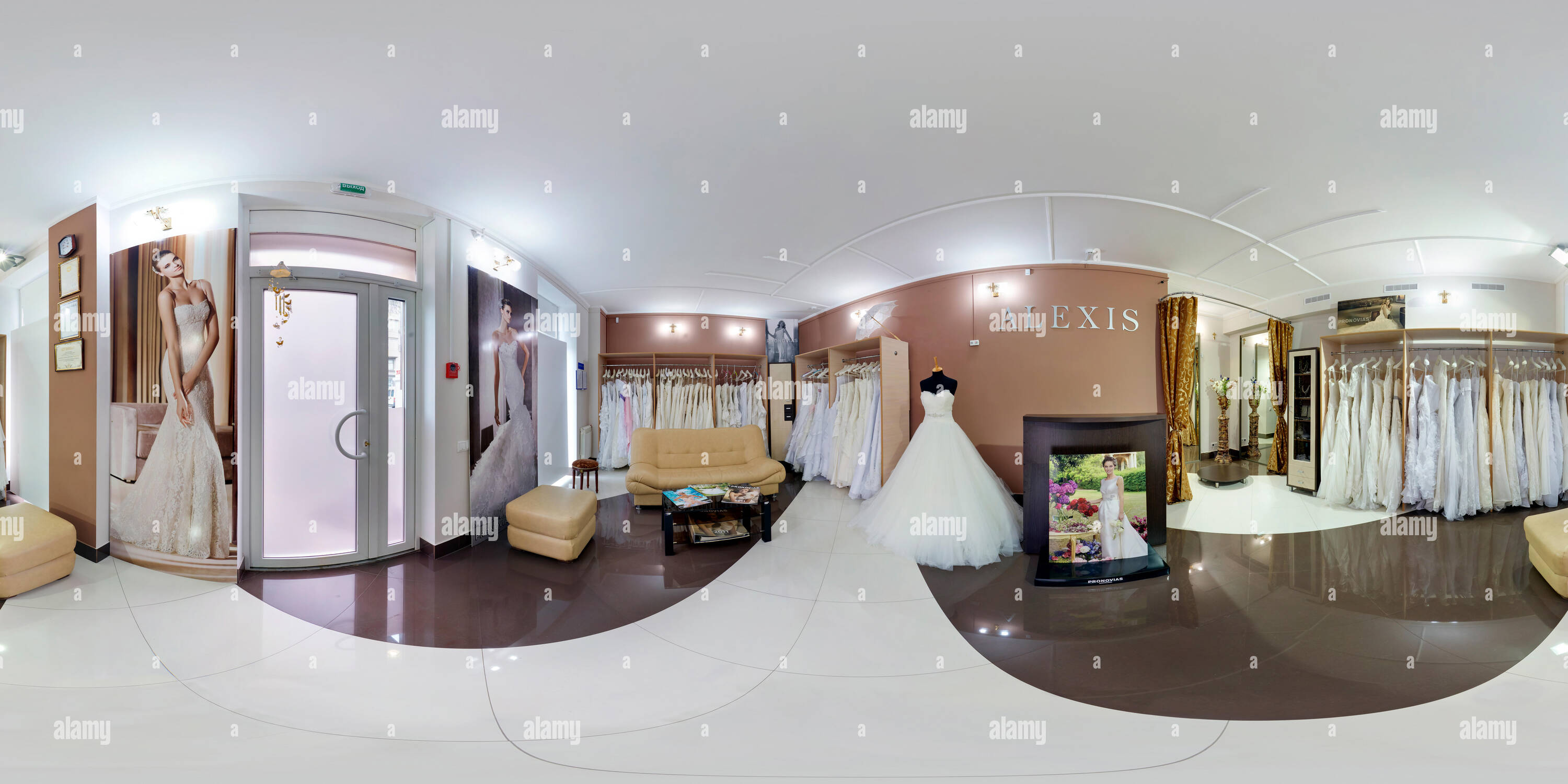 360 degree panoramic view of GOMEL, BELARUS - APRIL, 2012: Full seamless panorama 360 degrees angle view in stylish beauty wedding saloon in equirectangular spherical equidistant