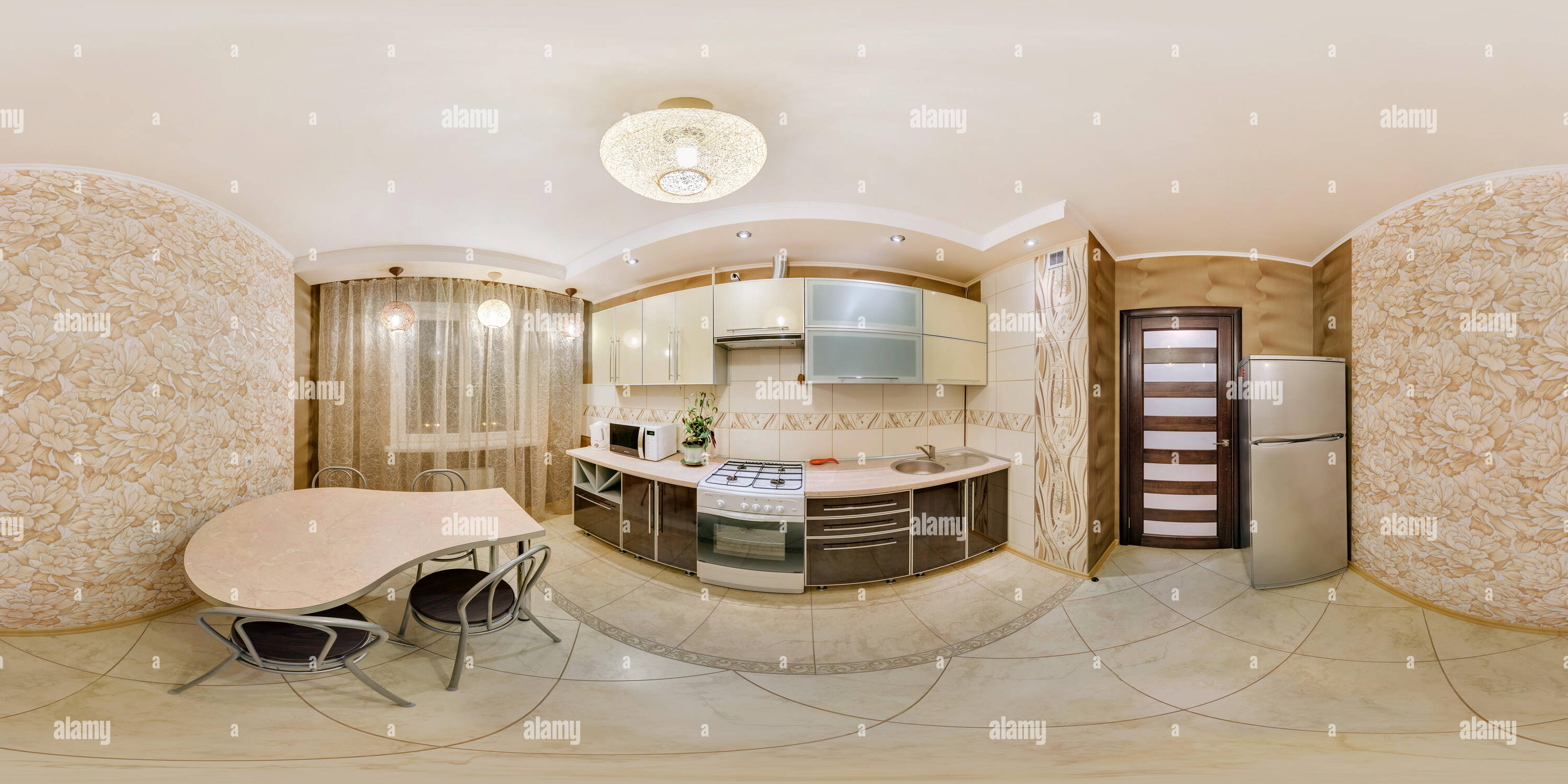 Equirectangular Kitchen 360° view of MINSK, BELARUS - FEBRUARY, 2013: Full seamless Panorama ...