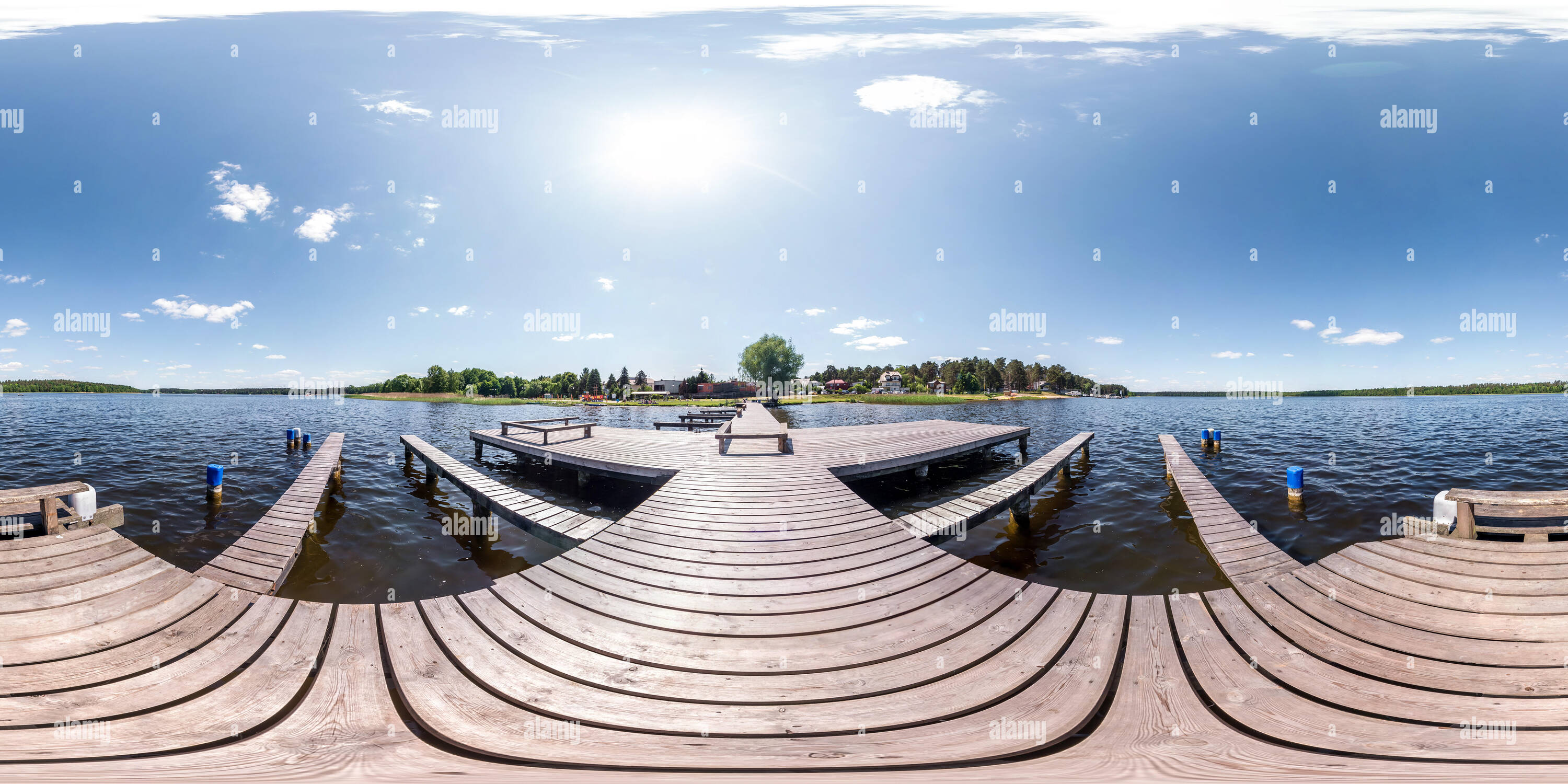 360° view of full seamless panorama 360 by 180 angle view wooden pier ...